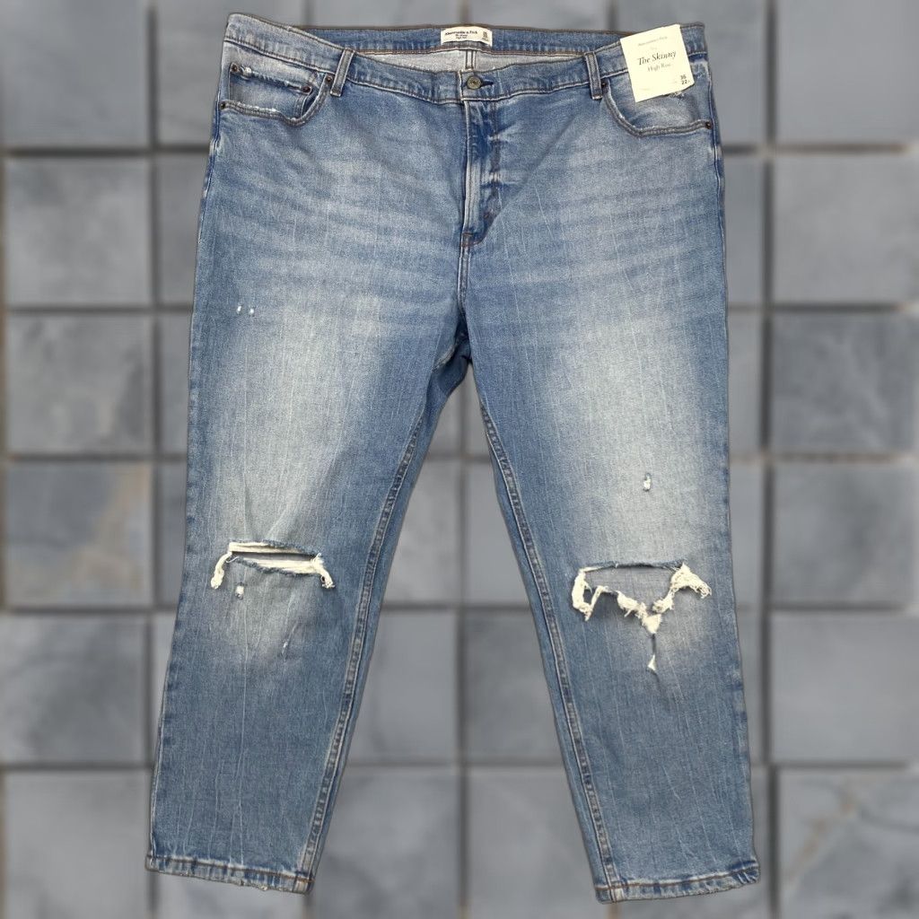 Abercrombie & Fitch Abercrombie & Fitch The Skinny Jeans Womens 22 Short Blue High Rise Stretch NWT Denim 5-Pocket Distressed Buttons Zipper Tapered Modern Girls Mens Size 40" / US 18 - 1 Thumbnail