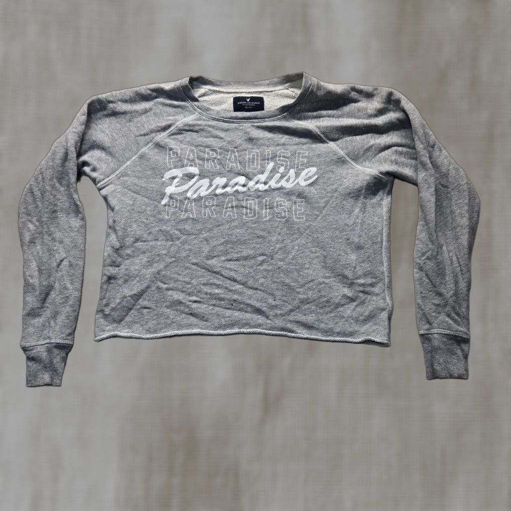 American Eagle Outfitters American Eagle Outfitters Sweater Adult Women S Short Gray Crew Neck Long Sleeve Lightweight Cropped Knit Size S / US 4 / IT 40 - 1 Thumbnail