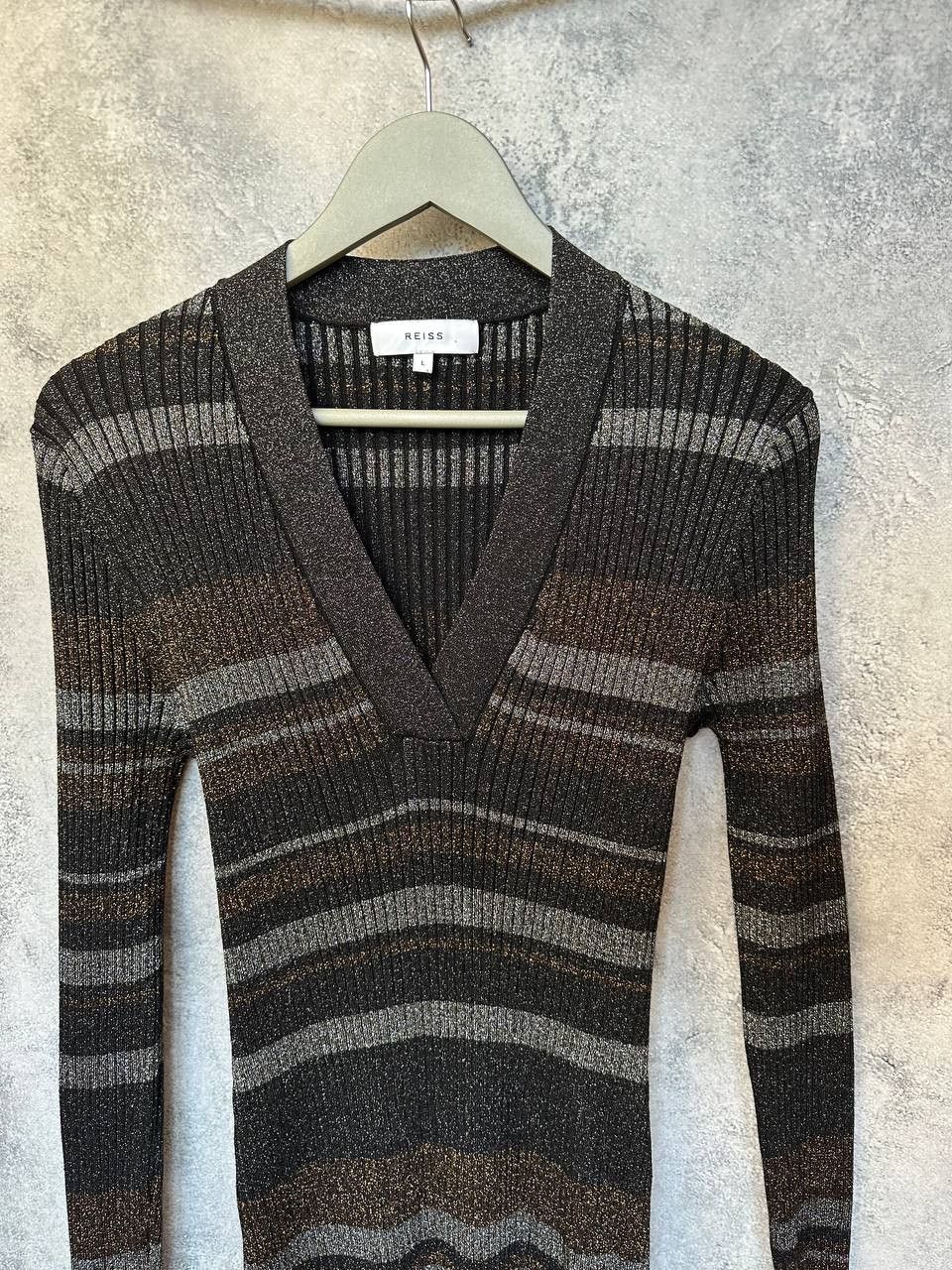 Reiss REISS Sassy Metallic-Stripe Knit Dress Maxi Tight Size L / US 10 / IT 46 - 6 Thumbnail