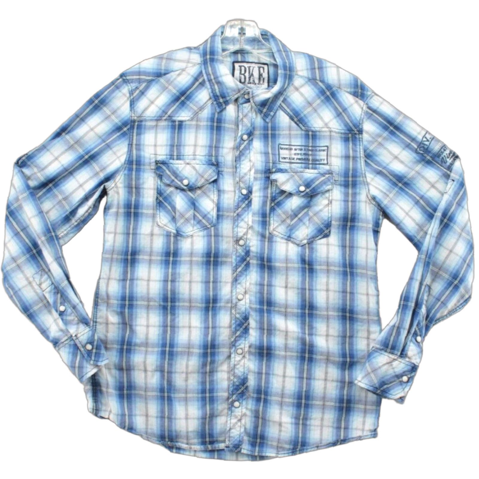 BKE BKE Shirt Men’s Medium Blue Plaid Athletic Fit Pearl Snap Embroidered Western Size US M / EU 48-50 / 2 - 1 Thumbnail
