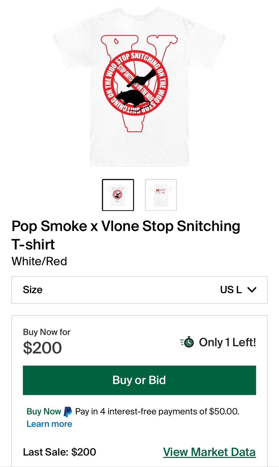 Vlone Vlone X Pop Smoke Stop Snitching On The Woo Tee Size US L / EU 52-54 / 3 - 6 Thumbnail