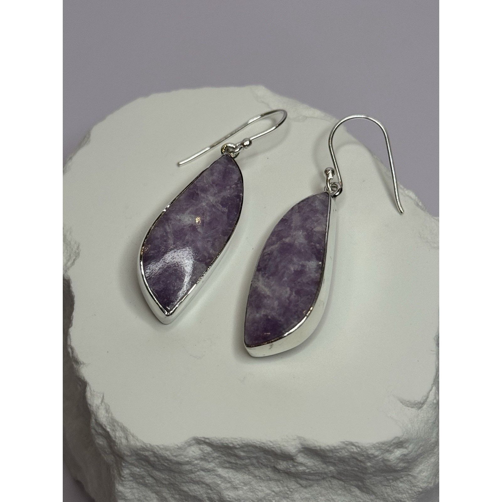Jewelry 925 STERLING SILVER LEPIDOLITE EARRINGS LENGTH 2 INCH Size ONE SIZE - 12 Thumbnail