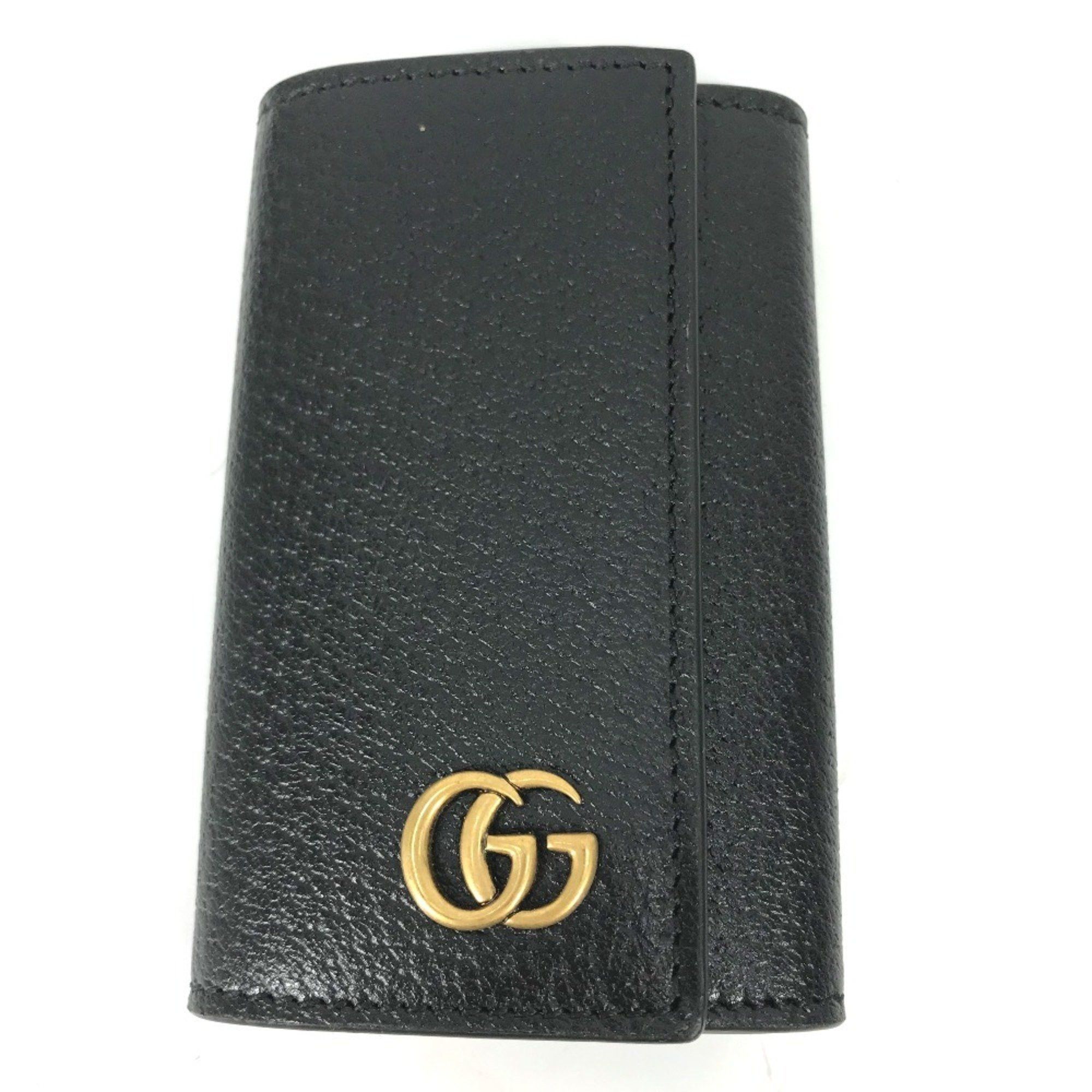 Gucci GUCCI 435305 GG Marmont 6-Key Leather Key Case with Ring, Black, Women's Size ONE SIZE - 1 Thumbnail