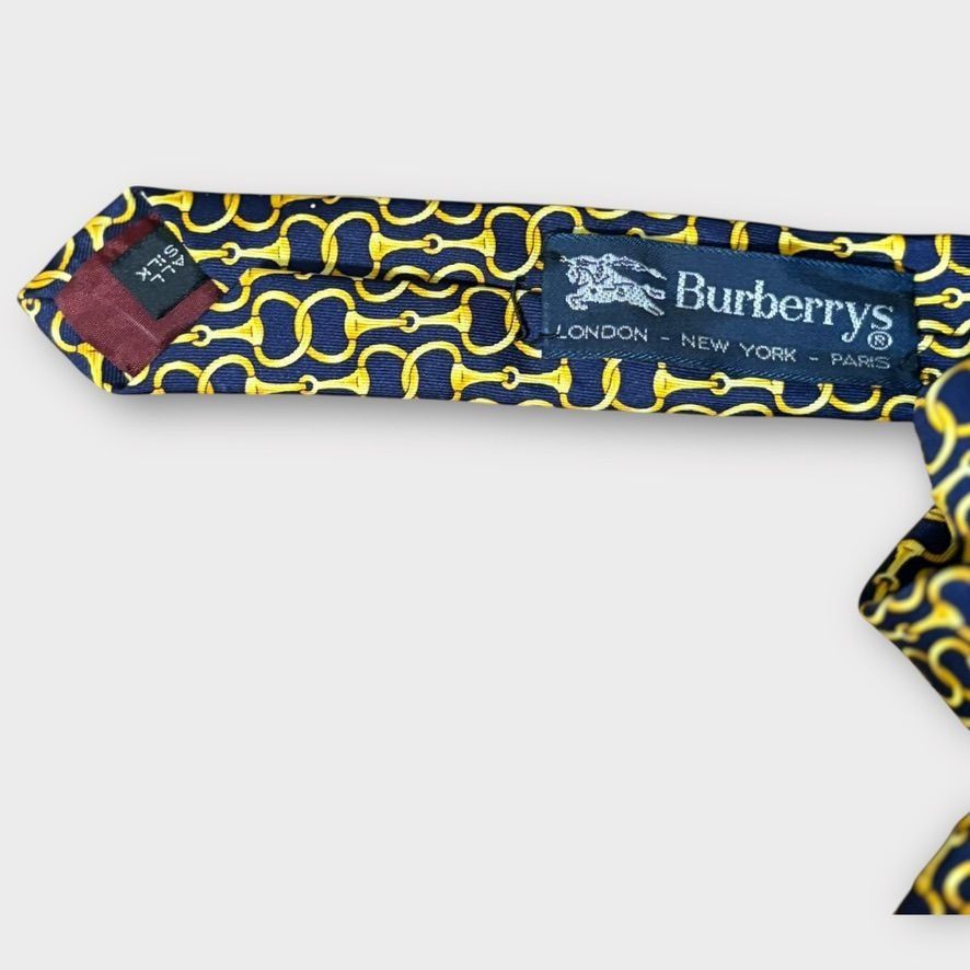 Burberry Burberry Horsebit Tie Navy Blue Yellow Silk Classic Preppy A Size ONE SIZE - 3 Thumbnail