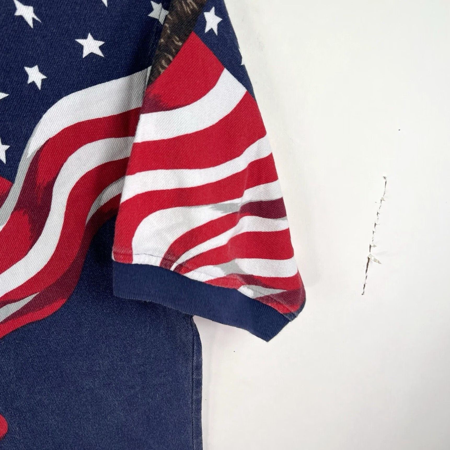 Vintage Linksport by Austad's American Eagle Flag AOP Polo Shirt Mens XL Blue 100% Cotton Short Sleeve Graphic Print Eagle USA Flag Polo Mens XL Blue Size US XL / EU 56 / 4 - 2 Thumbnail