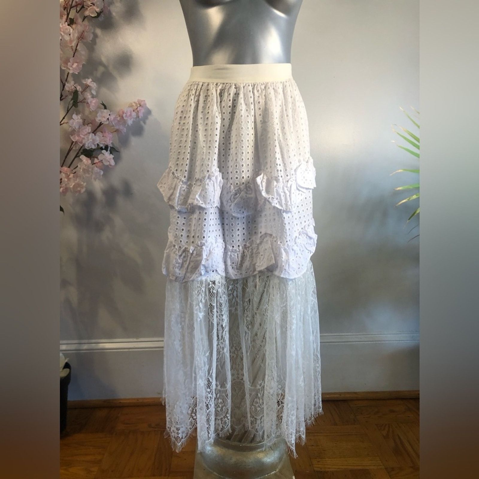 Other Lace skirt maxi white tiered ruffle peasant style. Senlis Size 27" / US 4 / IT 40 - 3 Thumbnail