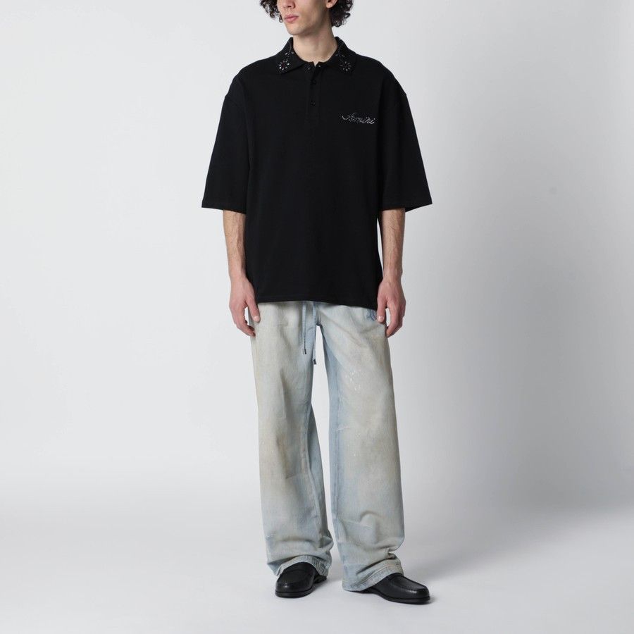 Amiri o1d2blof0226 Oversize Cotton Polo Shirt in Black Size US M / EU 48-50 / 2 - 2 Thumbnail