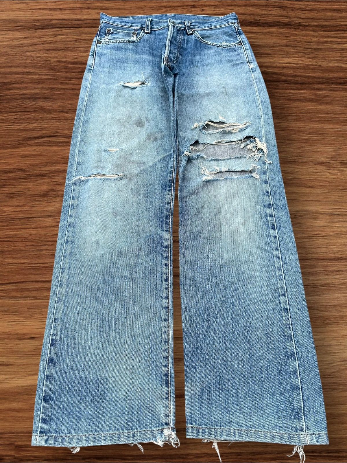 Japanese Brand × Jun Takahashi Vintage Japanese Blue Washed Buttonfly Ripped Selvedge Jeans Size US 30 / EU 46 - 1 Thumbnail