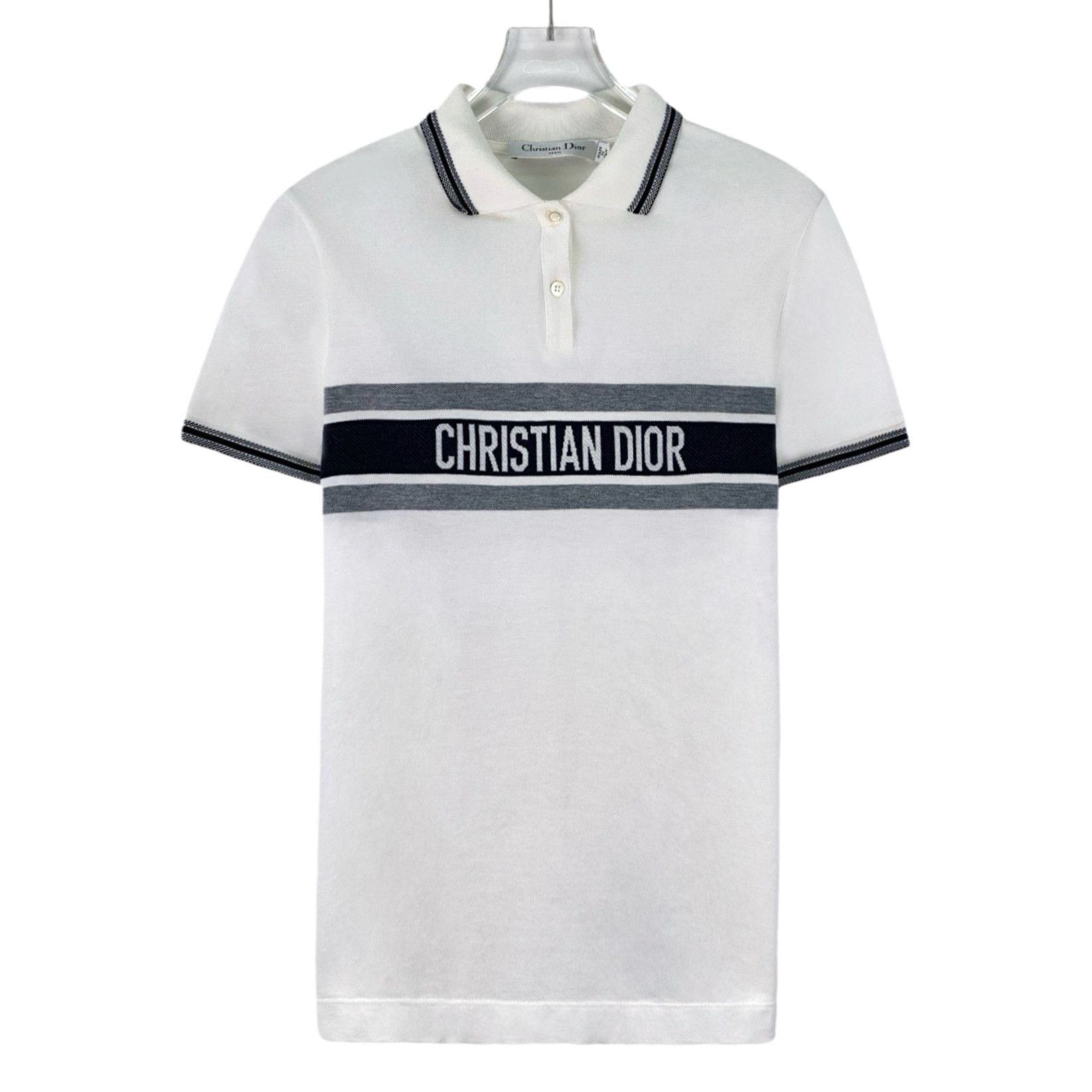 Dior Dior Striped Logo Polo Shirt White (XS) Size US XS / EU 42 / 0 - 1 Thumbnail