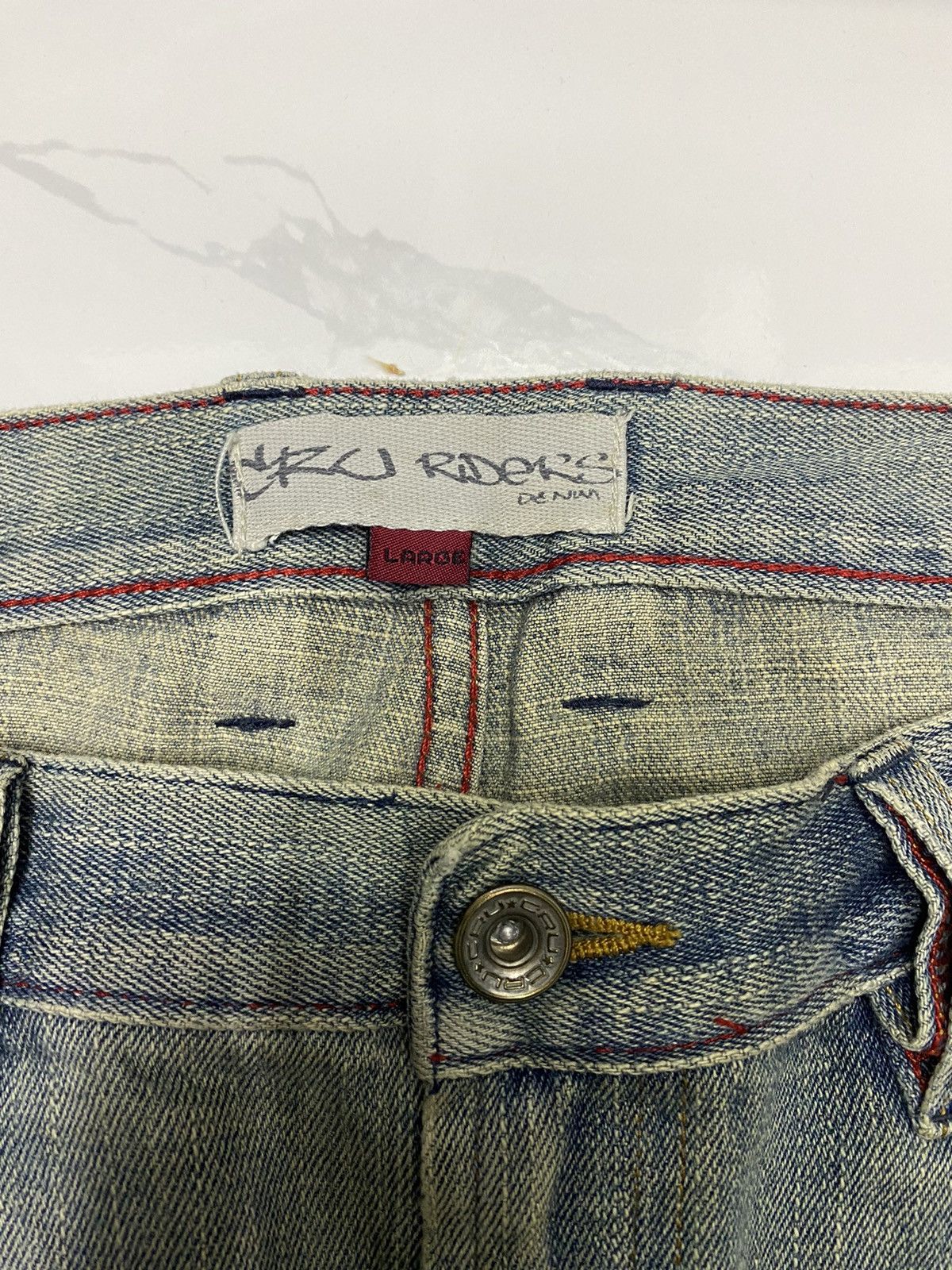 If Six Was Nine × Le Grande Bleu (L.G.B.) 🔥DISTRESSED RUSTY CRU RIDERS RIPS DENIM JEANS LGB STYLE Size US 32 / EU 48 - 8 Thumbnail