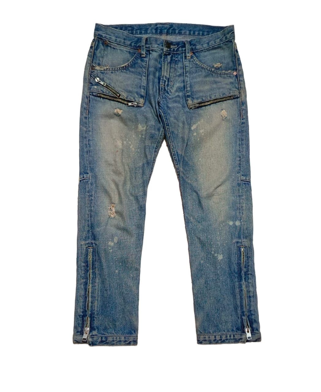 Flare Zip RNA Inc Archive Multi Pocket Distressed Denim