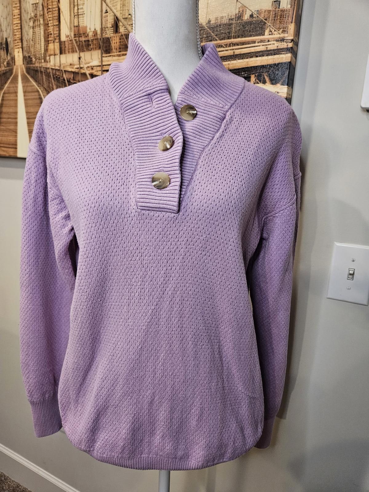 Designer Tommy John Cozy Lilac Waffle Knit Shirt & Joggers Set Size 36" / US 14 / IT 50 - 2 Thumbnail