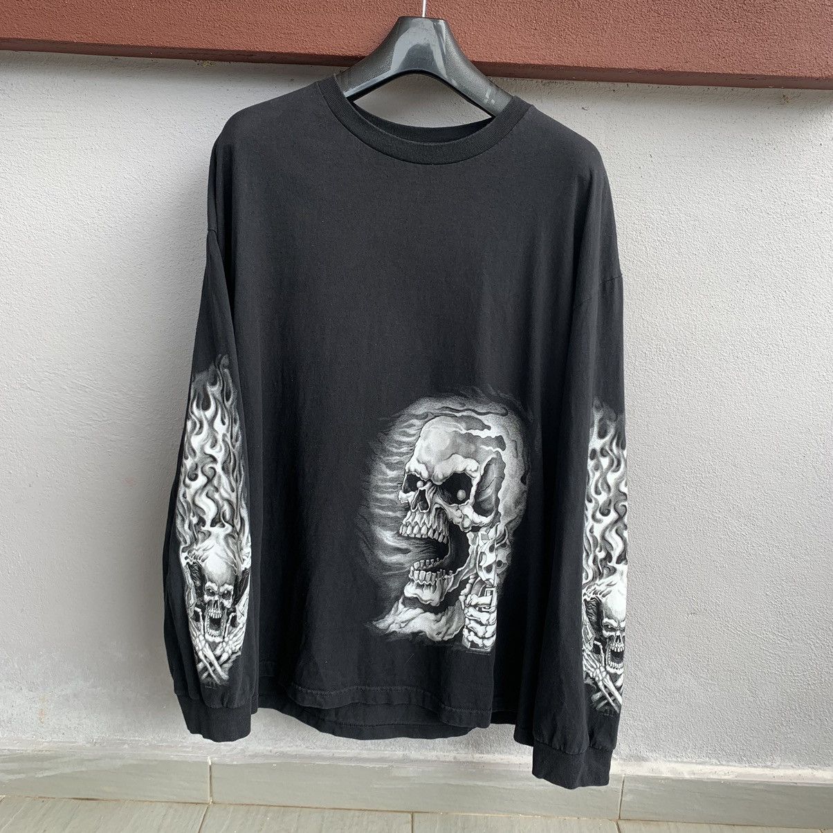 Vintage Y2K Skull Reaper Revolver Flame Overprint Long Sleeve Tee Size US XXL / EU 58 / 5 - 4 Thumbnail