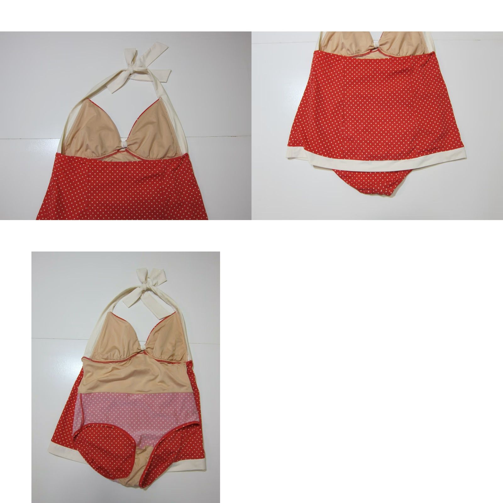 Vintage Tropical Escape Red White Polka Dot Halter Swimsuit Dress Women Size 14 (One Piece) - Red Polka Dot Halter Bikini Dress Womens 14 Size XL / US 12-14 / IT 48-50 - 8 Thumbnail