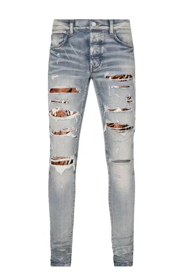 Amiri o1wfsh0625 Cheetah Ripped Denim in Denim Blue Size US 29 - 1 Thumbnail