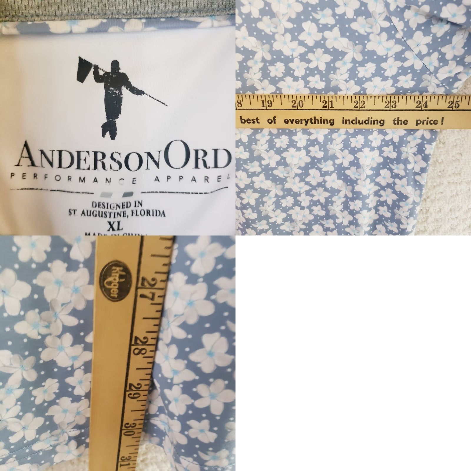 Vintage Anderson Ord Performance Polo Golf Shirt Blue Pink Floral S Sleeve Men’s XL Gray/Blue Pink Floral Embroidered Logo Polo Shirt Men XL Size US XL / EU 56 / 4 - 9 Thumbnail