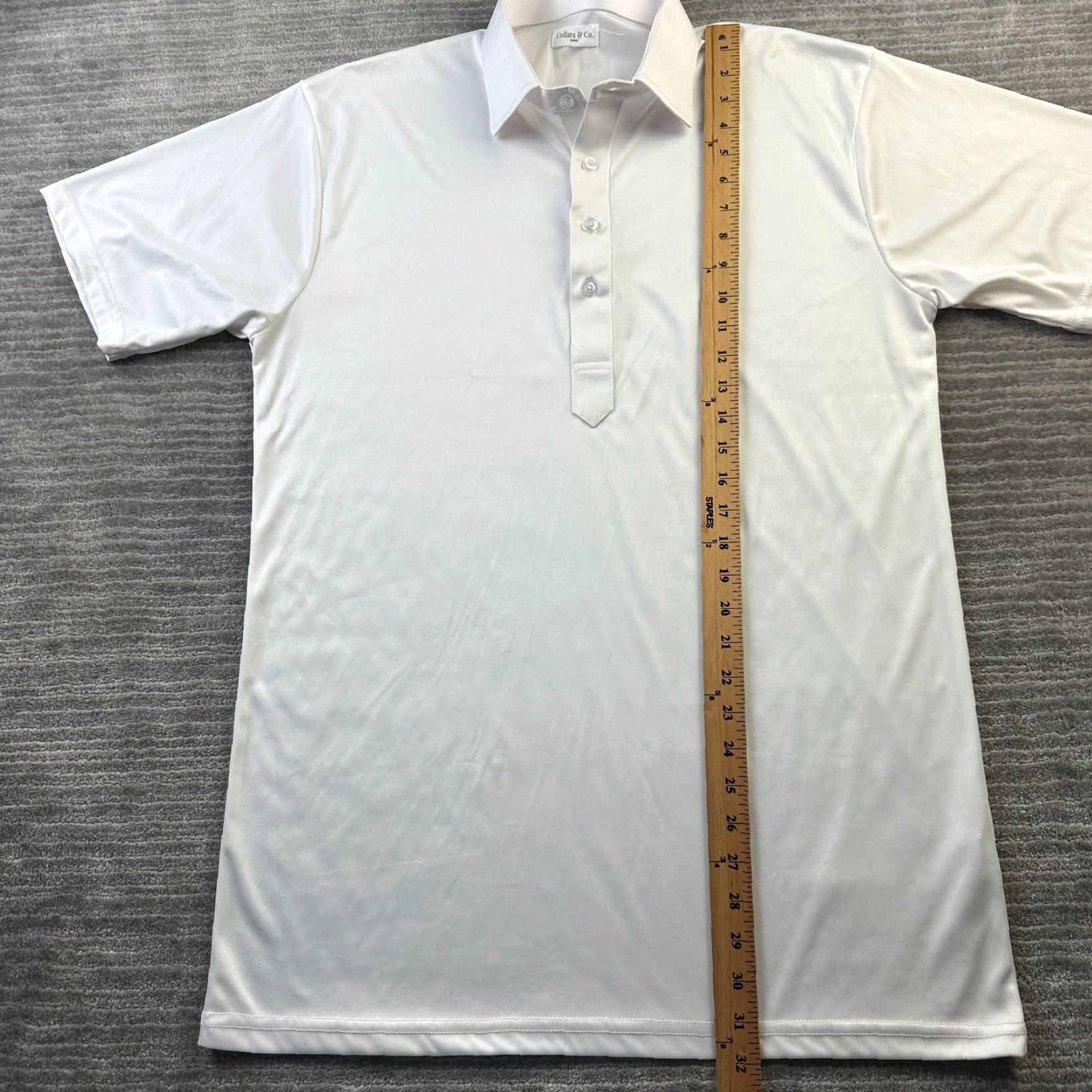 CO Collars & Co Polo Shirt Mens Large White Collared Button Short Sleeve Polo Shirt Casual Formal Golf White Mens L Collars & Co Vintage: No Size 42R - 8 Thumbnail