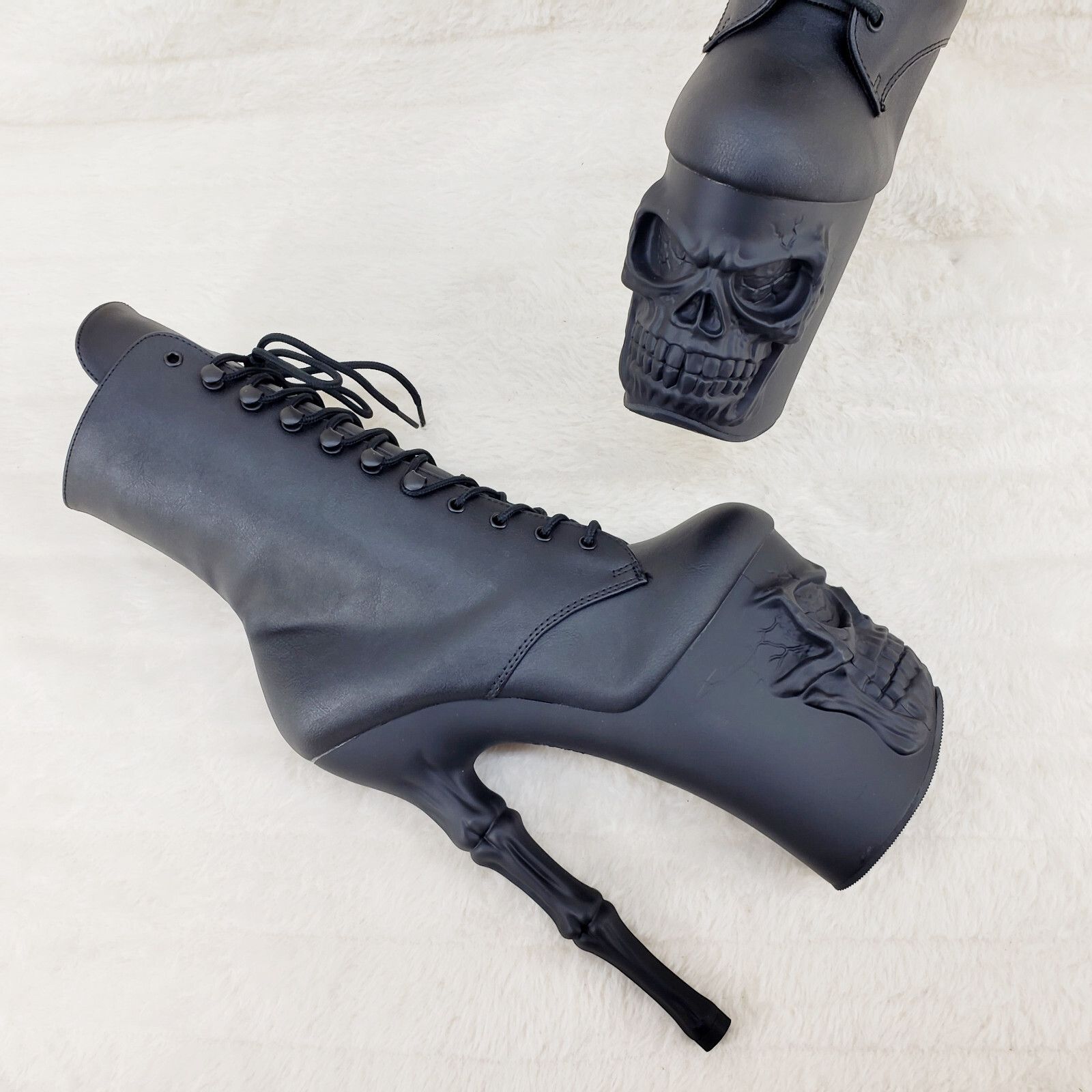 Other Rapture Black Matte Skull & Bones 8" High Heel Platform Ankl Size US 8 / IT 38 - 5 Thumbnail