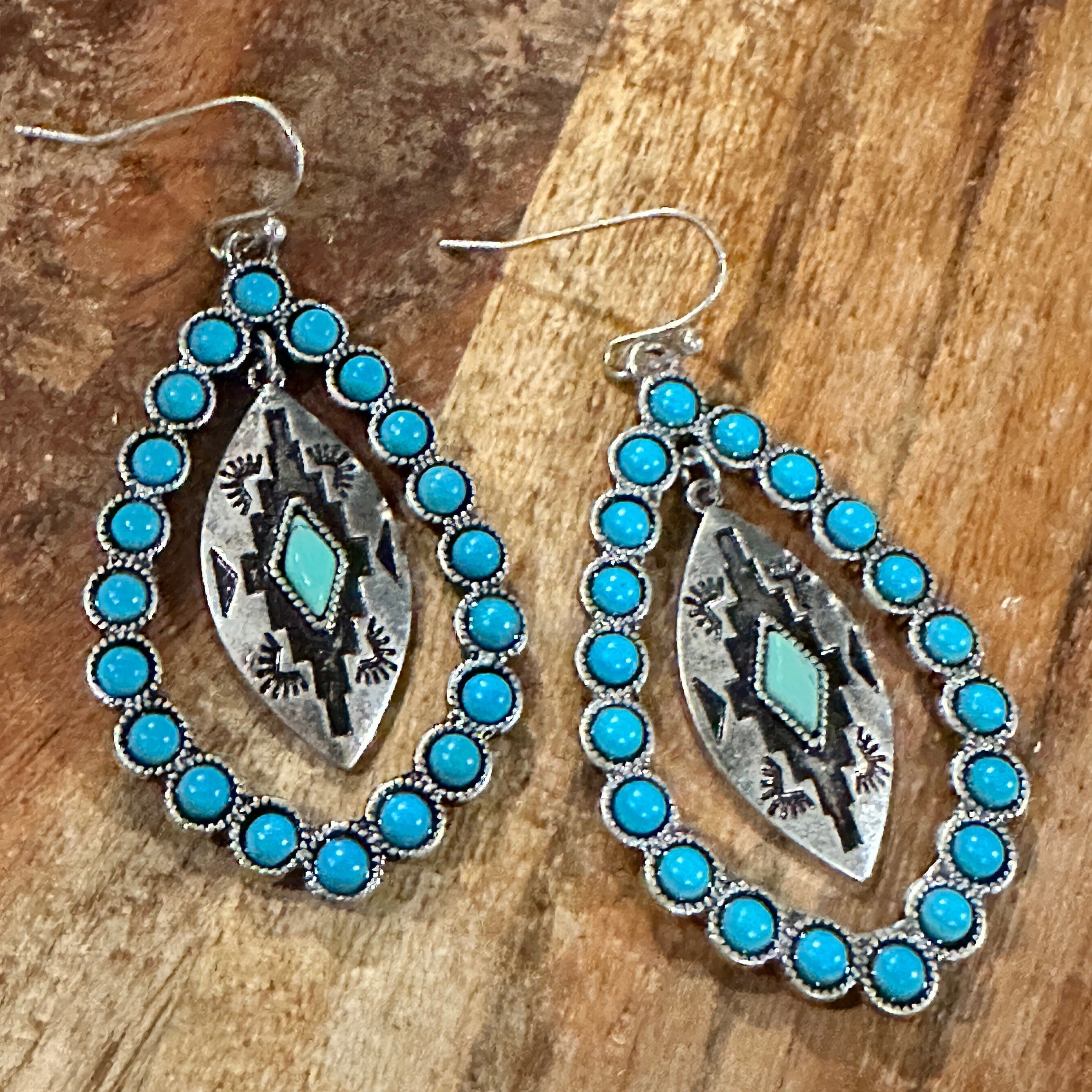 Other Aztec-Inspired Teardrop Turquoise Earrings - Chic Statement Size ONE SIZE - 7 Thumbnail