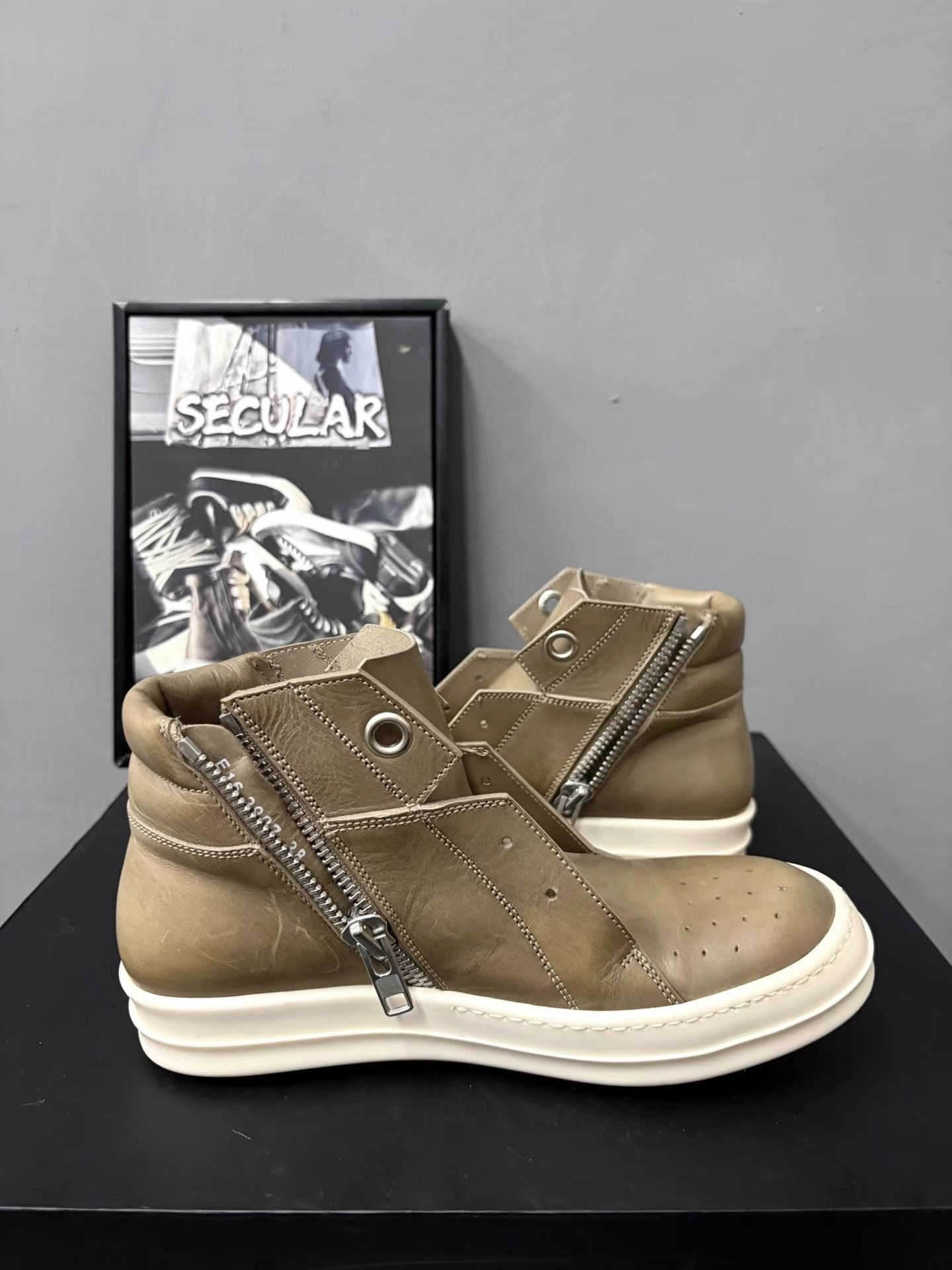 Rick Owens Rick Owens Island Dunk Mainline Olive Leather High-Top K34 Size US 8 / IT 38 - 6 Thumbnail