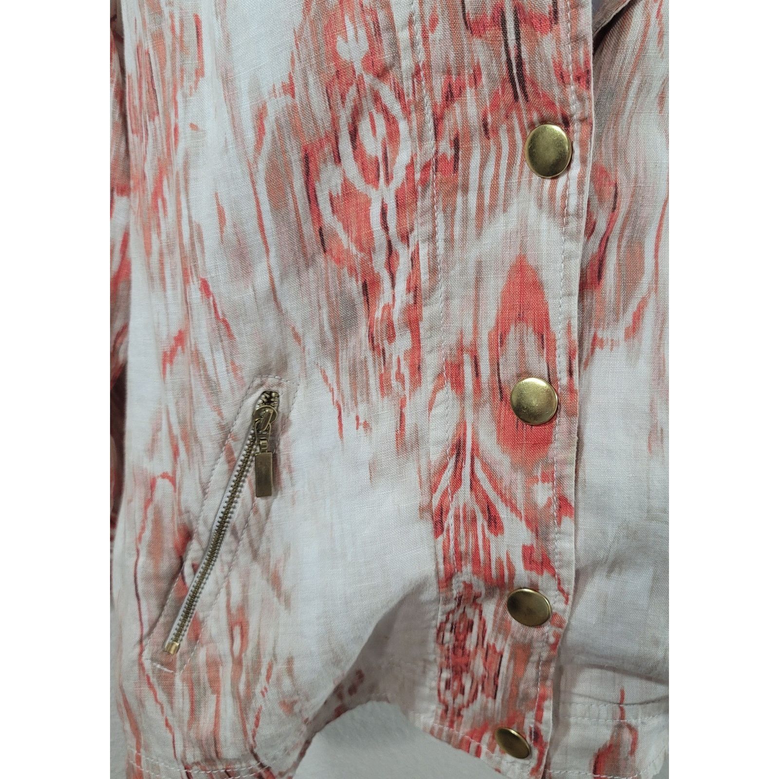 Chicos Chico's Cream Orange Abstract Half Snap Closure Jacket 2 L Size L / US 10 / IT 46 - 5 Thumbnail