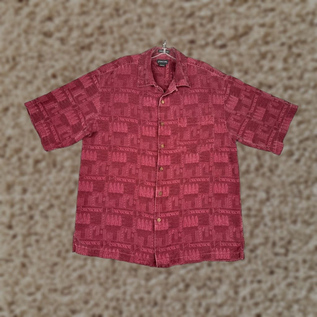 Vintage St. John's Bay Shirt Men Medium Red Surfboard Geometric Hawaiian Up 100% Silk Size US M / EU 48-50 / 2 - 1 Thumbnail