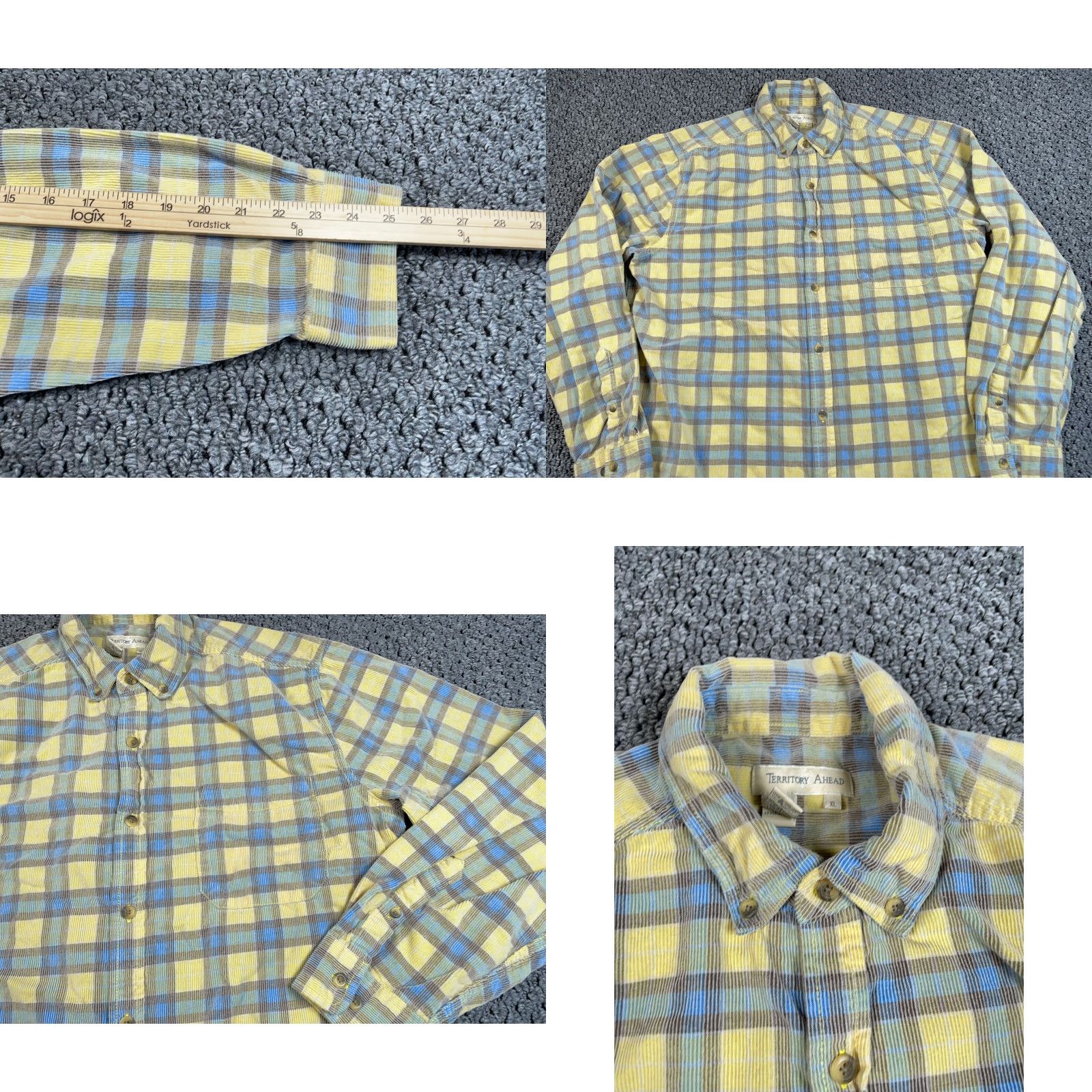 The Territory Ahead Territory Ahead Lightweight Corduroy Plaid Shirt Adult XL Yellow Blue Casual Mens Size US XL / EU 56 / 4 - 8 Thumbnail