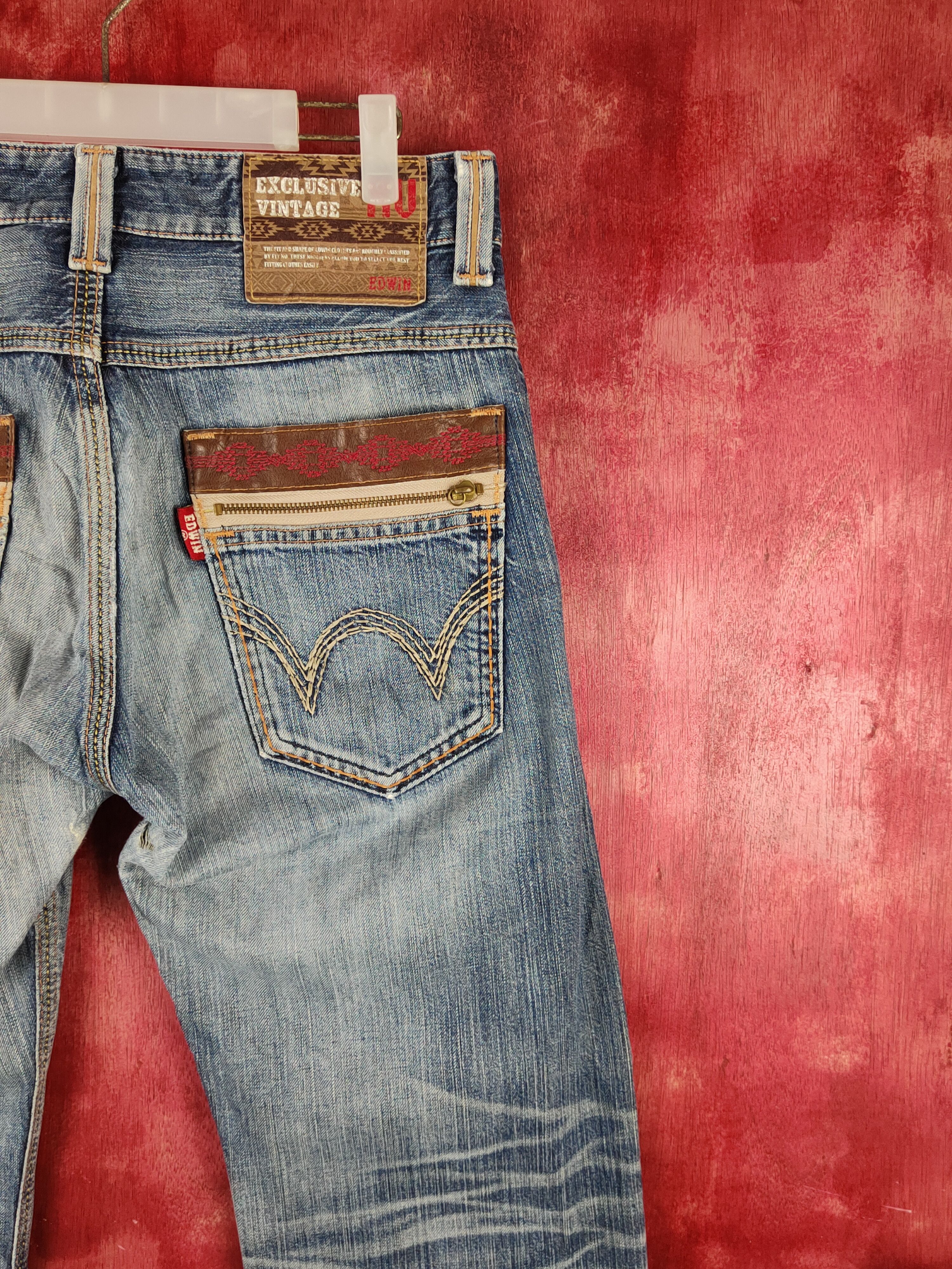 Edwin Edwin Dark Blue Distressed Ripped Jeans #S2203 Size US 33 - 11 Thumbnail