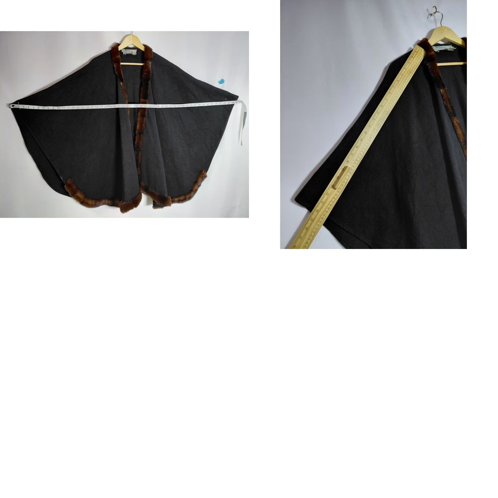 Vintage Regal Gray Cashmere Cape with Fur Trim Solid One Size - Fall & Winter Size ONE SIZE - 8 Thumbnail