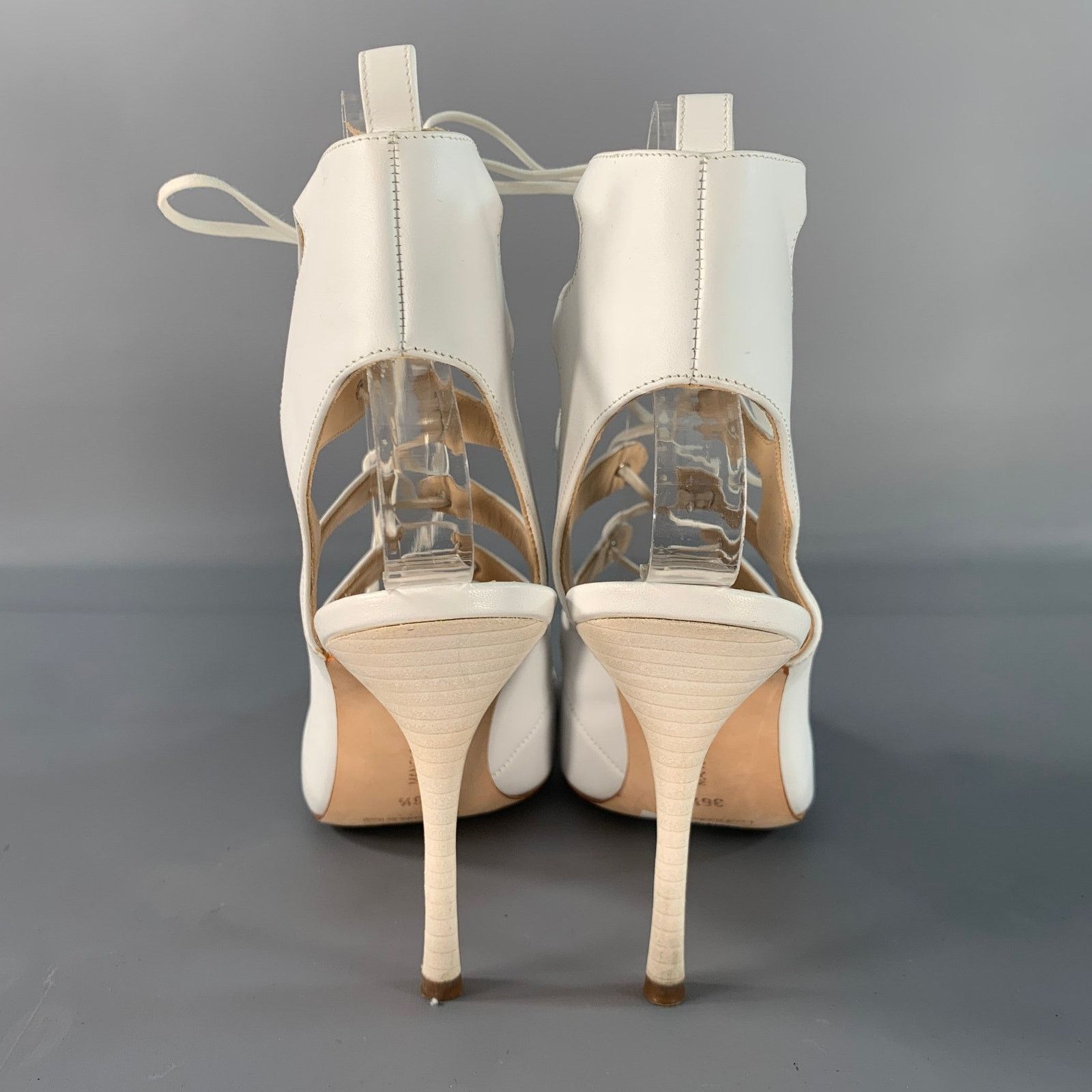 Manolo Blahnik MANOLO BLAHNIK Size 6.5 White Leather Laced Pumps Size US 6.5 / IT 36.5 - 3 Thumbnail