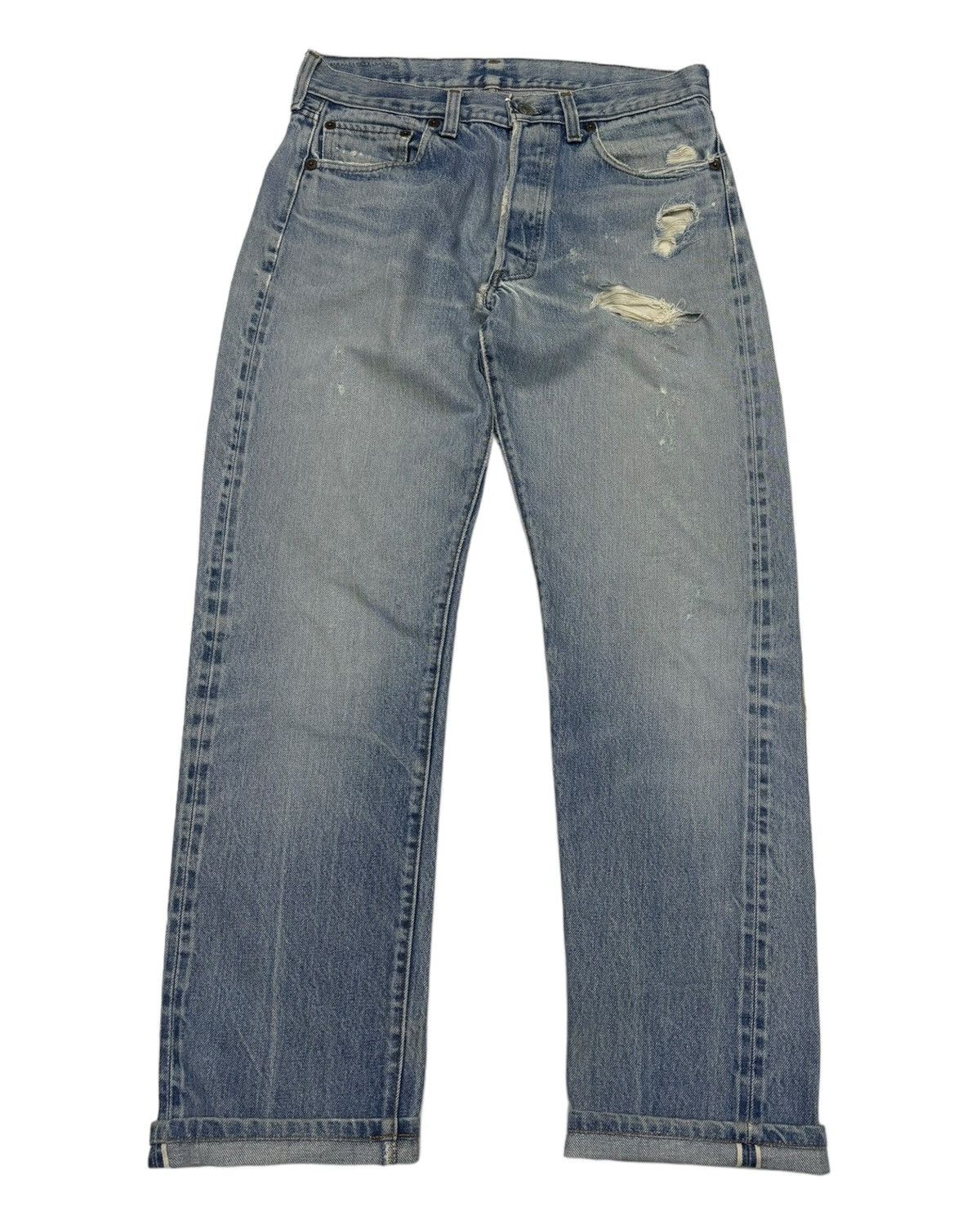 Levi's × Vintage Levis 501 Selvedge Button 558 Distress Denim Jean Size US 30 / EU 46 - 1 Thumbnail