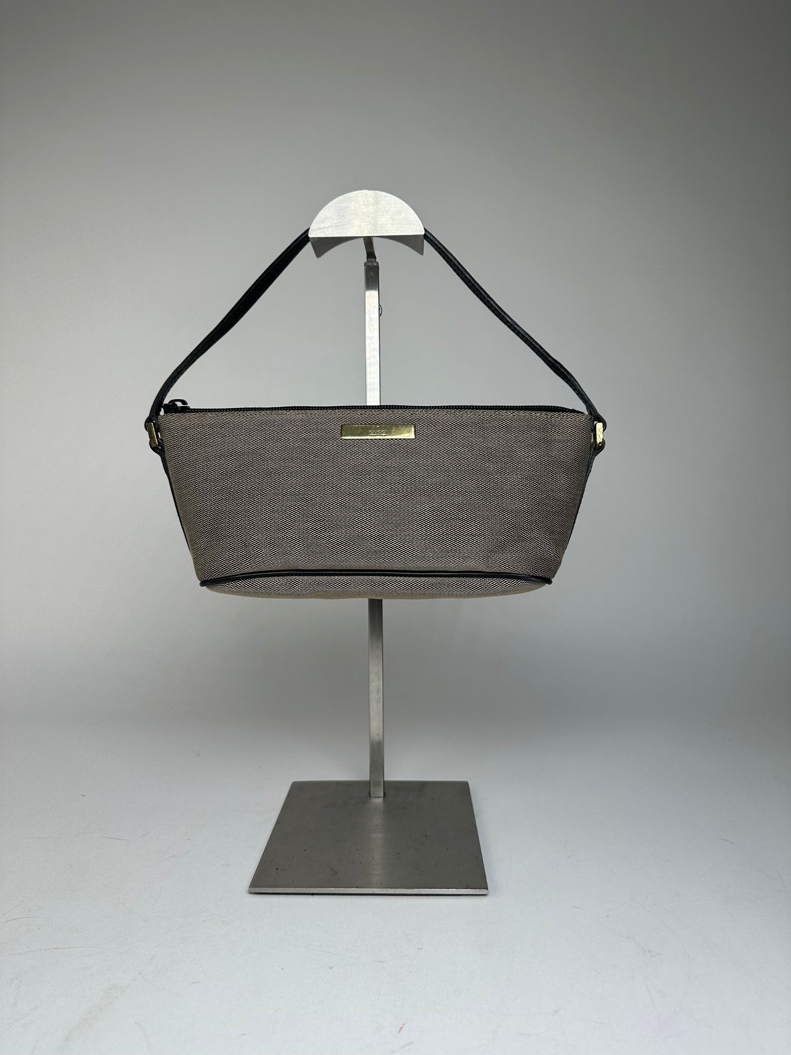 Gucci Vintage Leather / Canvas Mini Handbag Grey Black Size ONE SIZE - 1 Thumbnail