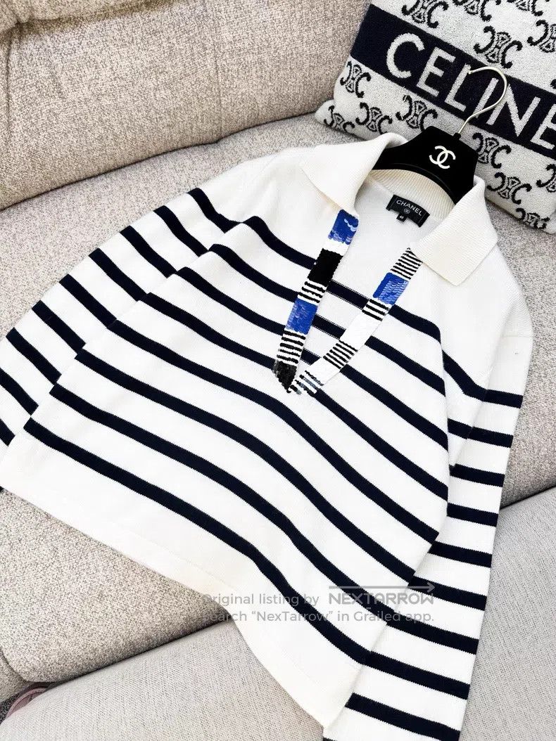 Chanel Chanel Navy striped embroidered sequin long-sleeved cashme Size S / US 4 / IT 40 - 2 Thumbnail