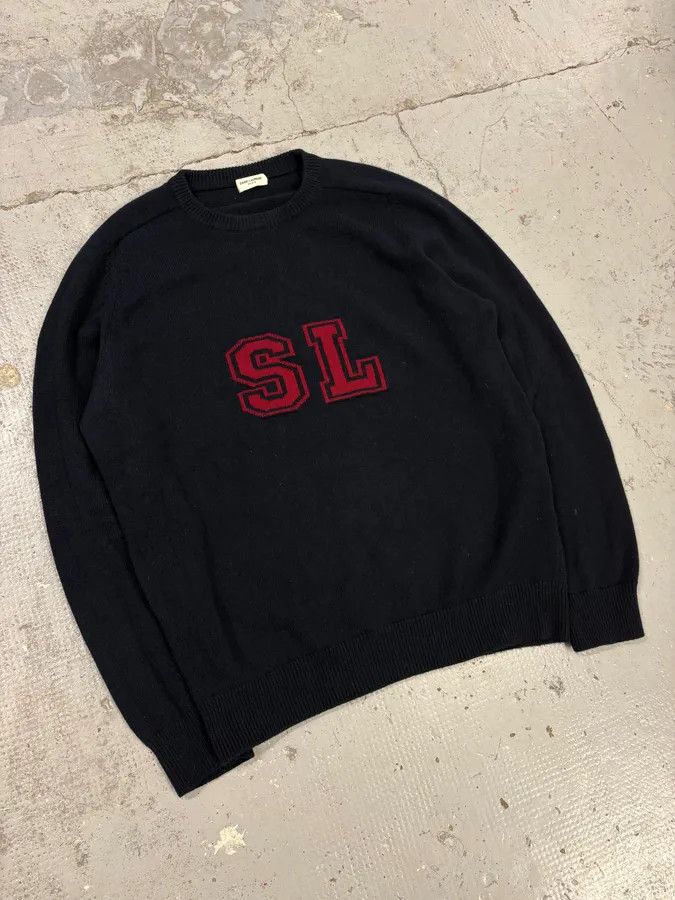 Saint Laurent Paris FW2017 Saint Laurent Navy SL Logo University Wool Sweater Size US M / EU 48-50 / 2 - 3 Thumbnail
