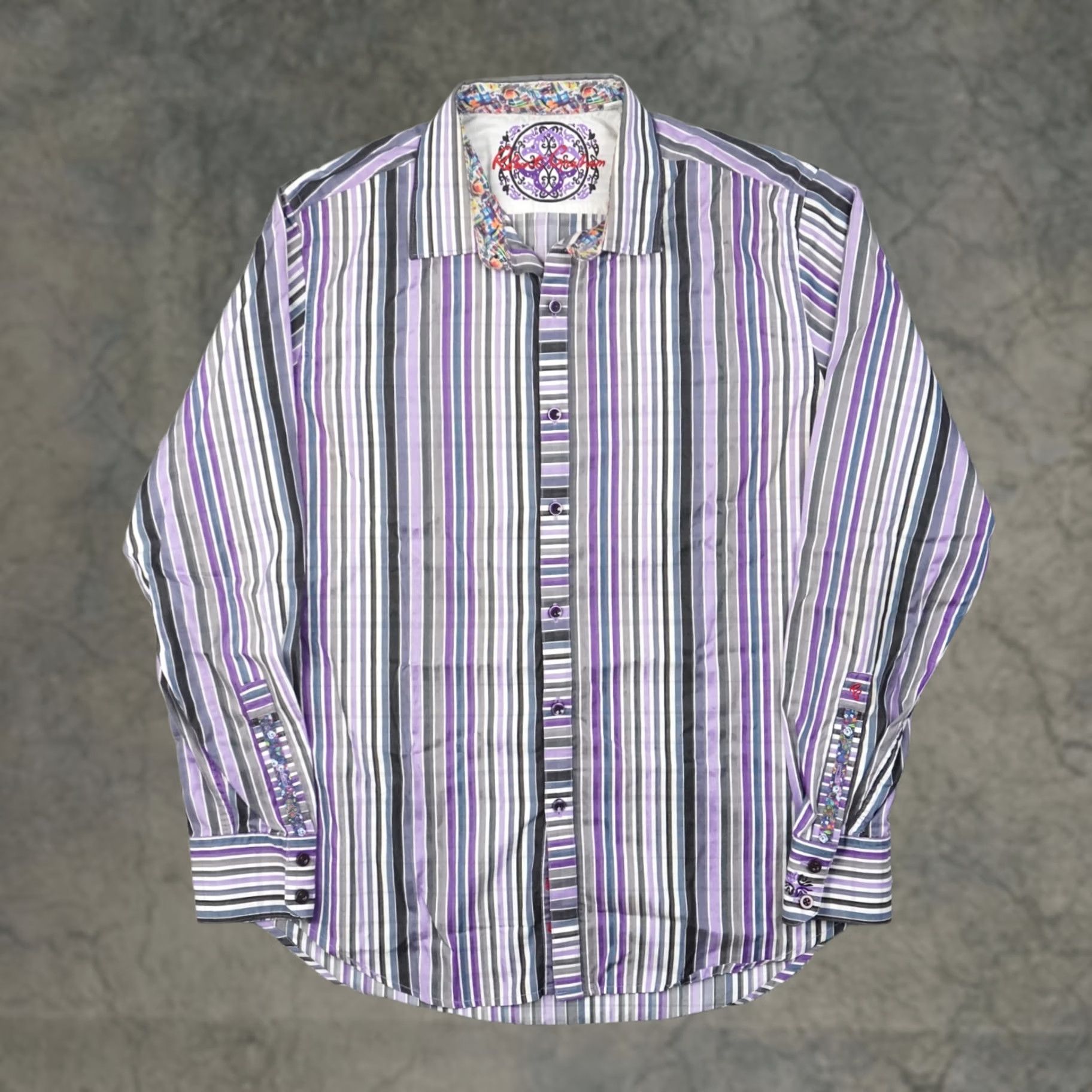 Robert Graham Robert Graham Button-Up Shirt Knowledge Wisdom Purple Long Sleeve L Mens Flip Cuff Striped Cotton Size US L / EU 52-54 / 3 - 1 Thumbnail