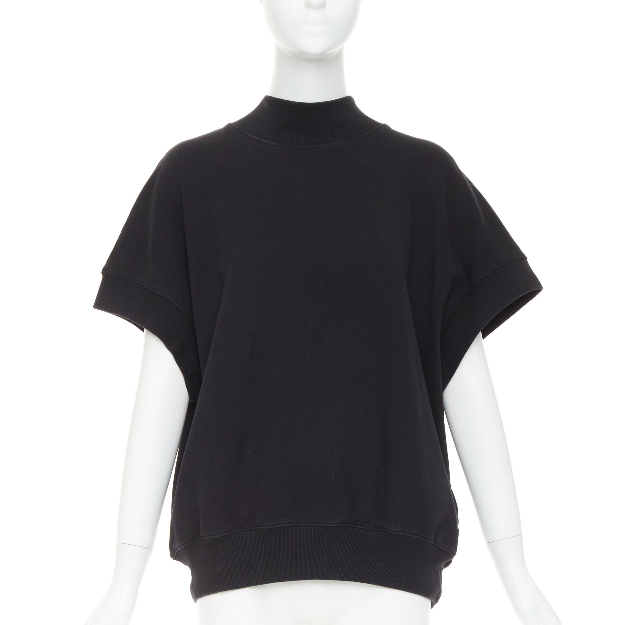 Dries Van Noten DRIES VAN NOTEN black cotton mock neck dolman short sleeves boxy sweatshirt XS Size XS / US 0-2 / IT 36-38 - 1 Thumbnail