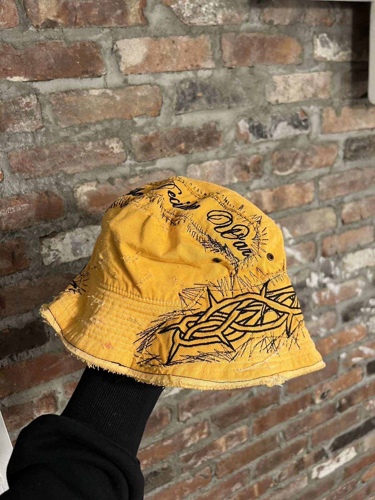 image of Who Decides War Hand Dyed Crown Of Thorns Bucket Hat in Orange, Men's