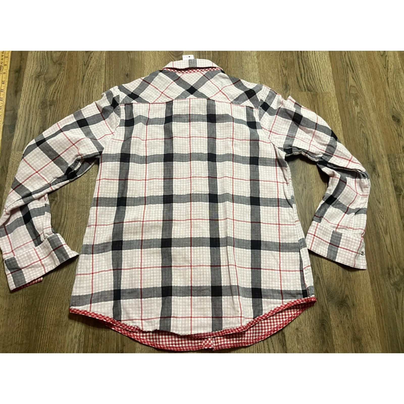 Vintage Foxcroft Shirt Women's 10P Red Plaid Button-Up Relaxed Size L / US 10 / IT 46 - 2 Thumbnail