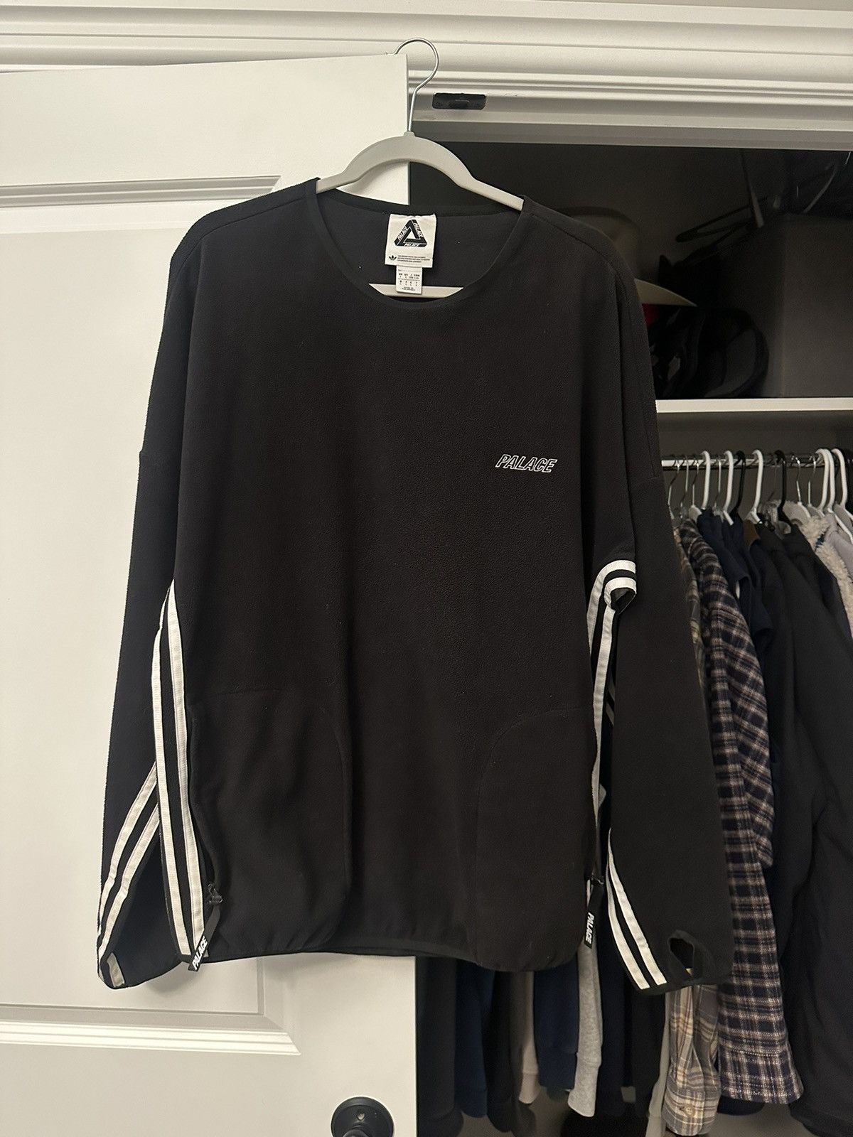 image of Adidas Polartec Black Crewneck, Men's (Size Large)