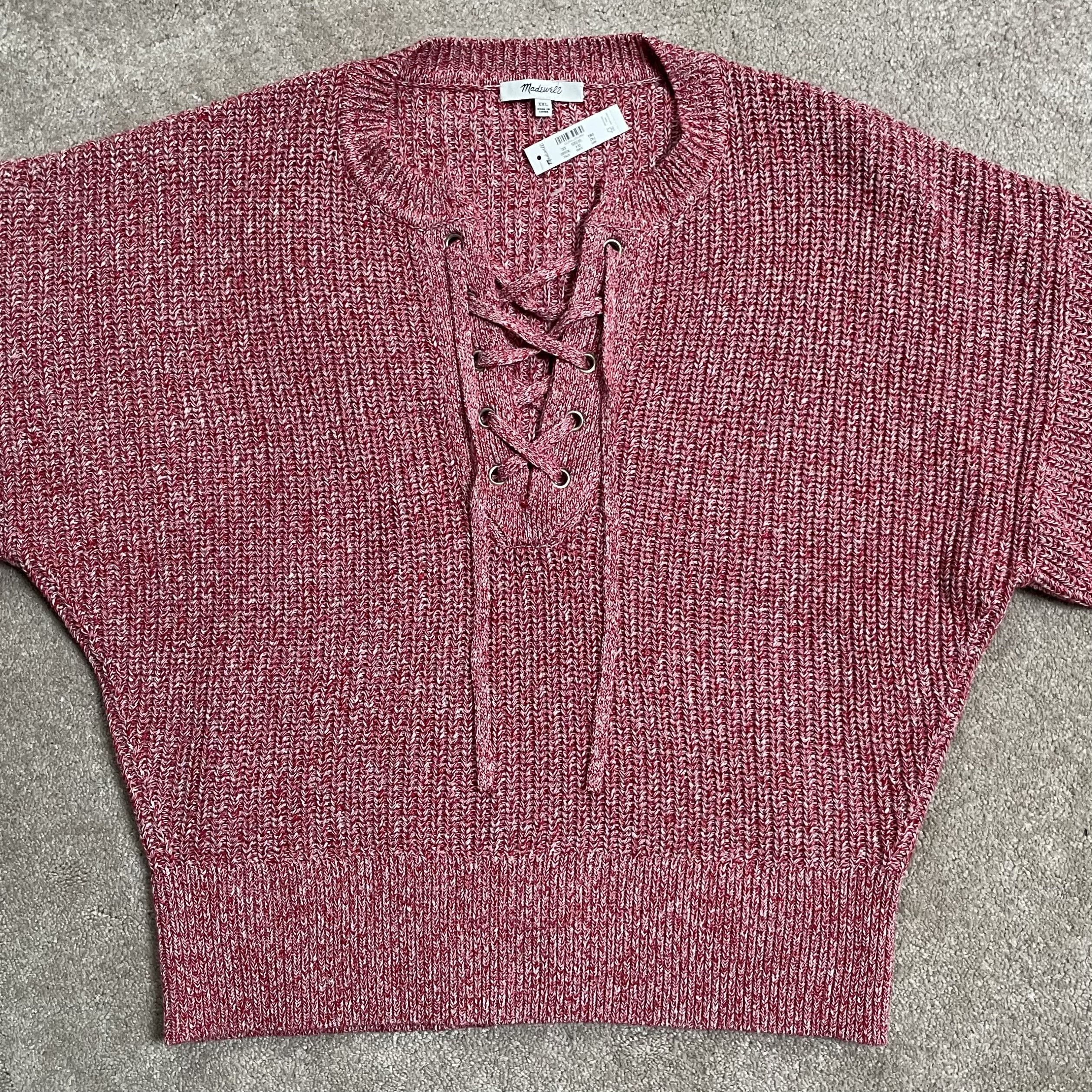 Madewell New Madewell Marled Cotton Ribbed Knit Lace Up Sweater NU660 Size XXL / US 16-18 / IT 52-54 - 5 Thumbnail