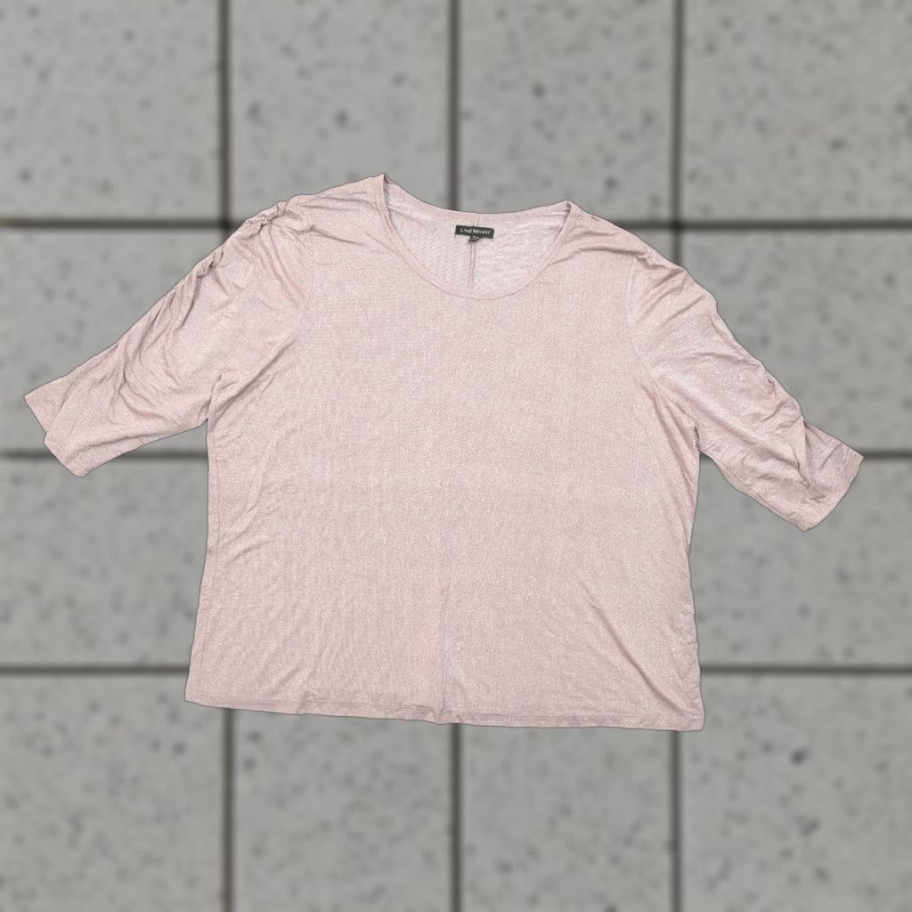 Vintage Lane Bryant Womens Blouse Knit Top Pullover Round Neck Ruched Sleeve Plus Size 26 Pink Metallic Shimmer Size 4XL / US 24-26 - 1 Thumbnail