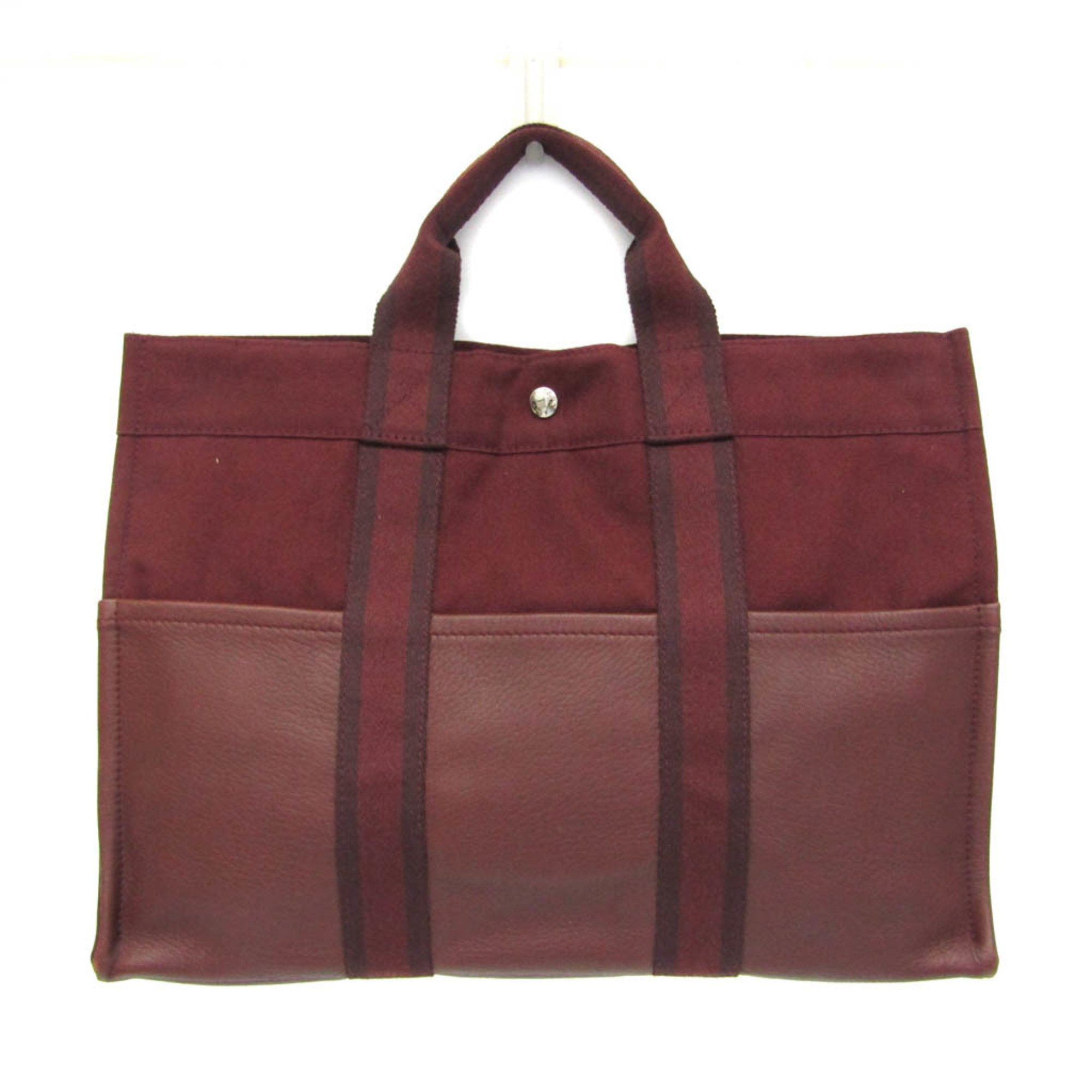 Hermes Hermes Fourre Tout MM Women,Men Cotton Canvas,Leather Tote Bag Bordeaux Size ONE SIZE - 1 Thumbnail