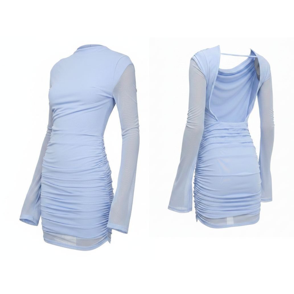 Other ASOS DESIGN high neck ruched mesh mini dress in blue, Sz. 14 Size XL / US 12-14 / IT 48-50 - 1 Thumbnail