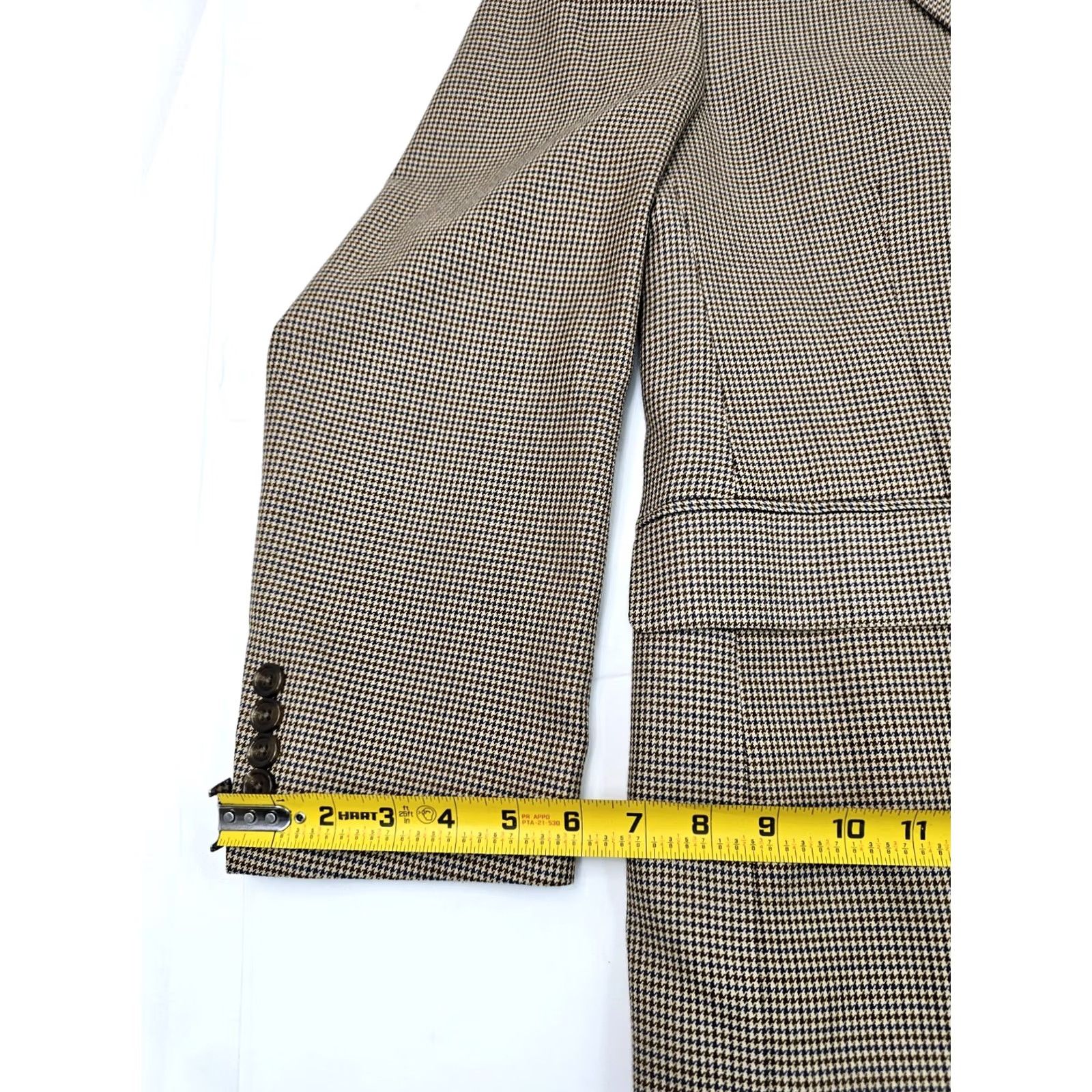 Stafford Stafford Essentials Tan & Navy Houndstooth Sport Coat Men 42 Short EUC Wool Wool Blend Beig e Decade/Theme: Sports Size US 42 / EU 58 - 2 Thumbnail