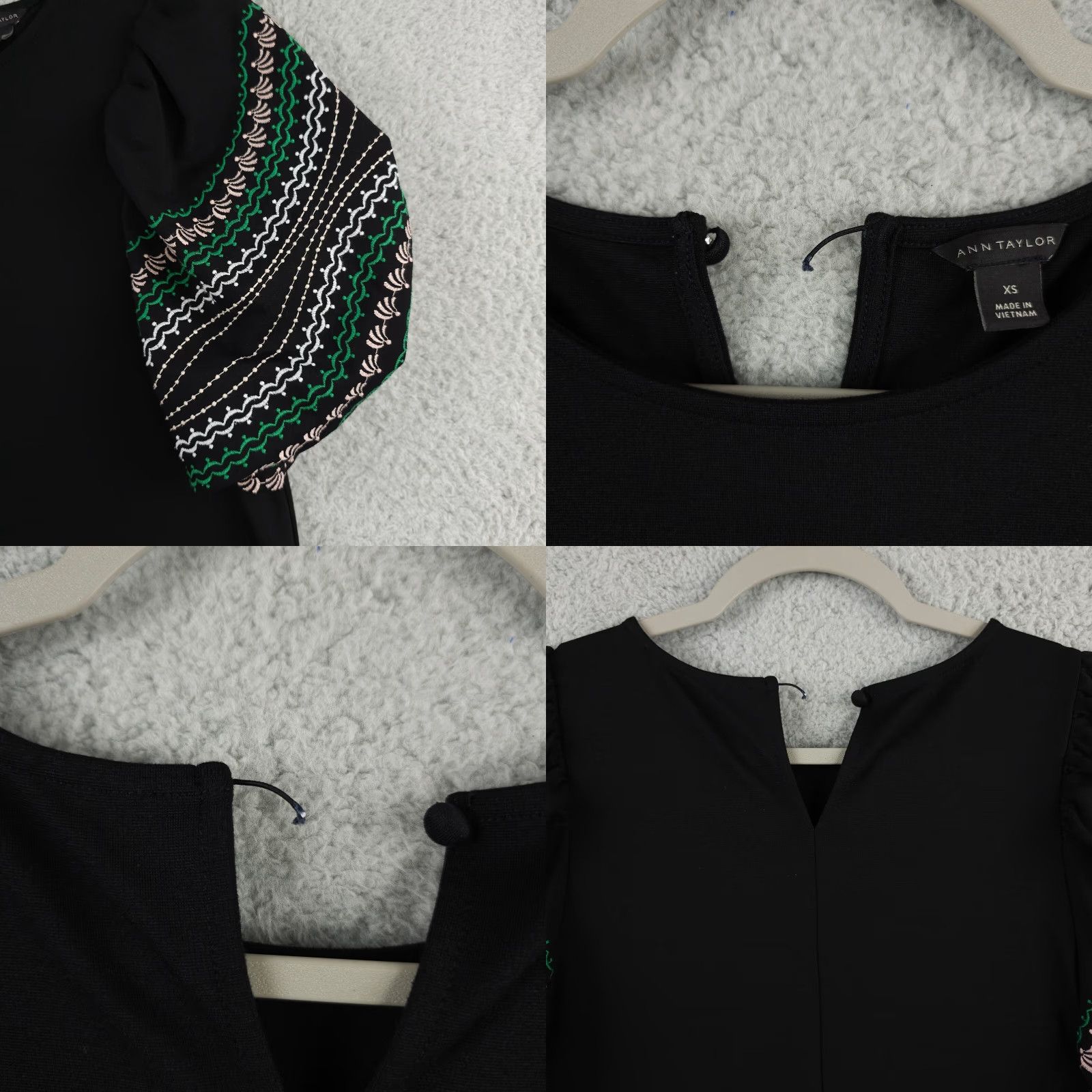 Ann Taylor Ann Taylor Dress Women XS Black Embroidered Puff Sleeve Ponte Shift Stretch FLAW Size XS / US 0-2 / IT 36-38 - 8 Thumbnail