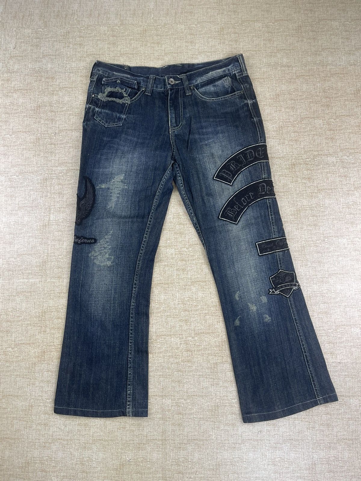 semanticdesign VINTAGE SEMANTIC DESIGN Punk Style Flared Patch Denim Pants Size US 34 / EU 50 - 5 Thumbnail