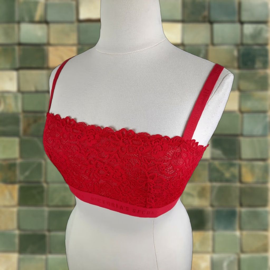 Victoria's Secret Victoria’s Secret Bralette Lace Strappy Back Unlined Red Large Nylon Wireless S2S Womens Size ONE SIZE - 1 Thumbnail
