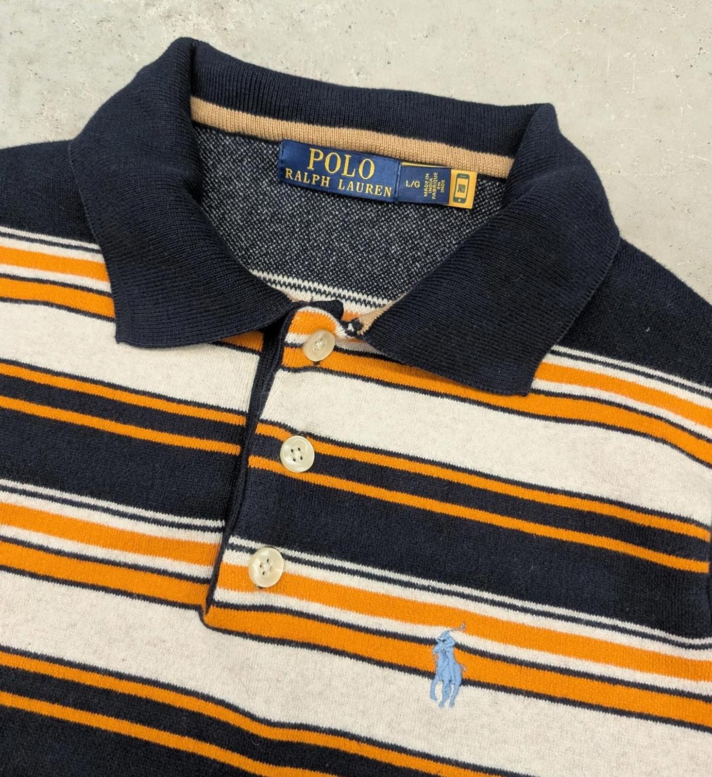 Polo Ralph Lauren Polo Ralph Lauren Orange & Black Stripe Rugby Long Sleeve Size L / US 10 / IT 46 - 2 Thumbnail