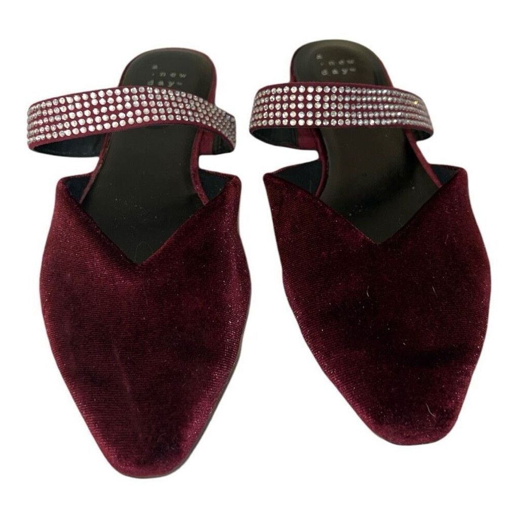 Other A New Day Burgundy Maxine Velvet Memory Foam Flat Mules Size US 6 / IT 36 - 3 Thumbnail