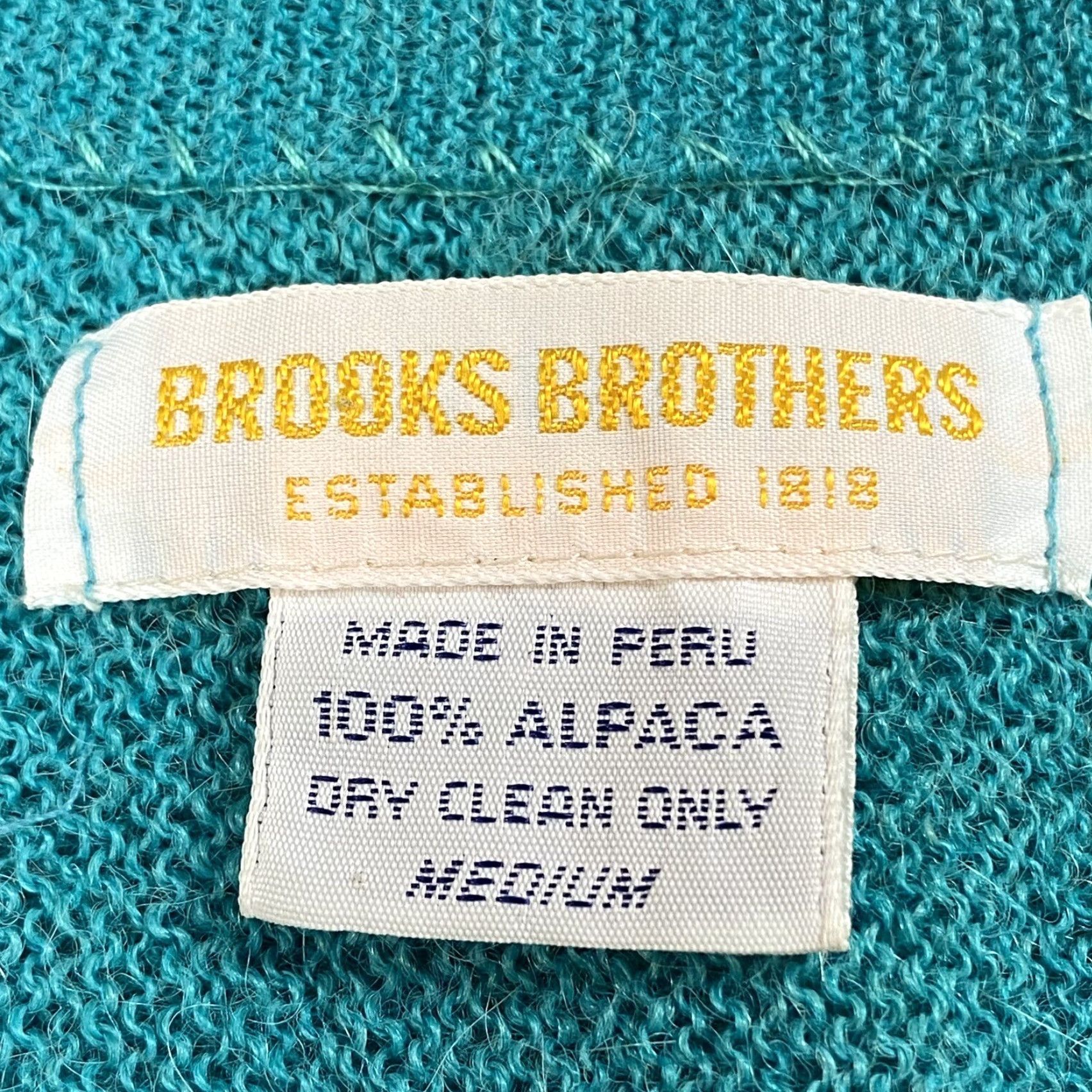 Brooks Brothers VINTAGE Brooks Brothers Cardigan Men's 100% Alpaca Teal Blue Crew Neck Medium Button Front Peru Knit Wool Solid 90s/Peruvian Alpaca Mens Size US M / EU 48-50 / 2 - 3 Thumbnail
